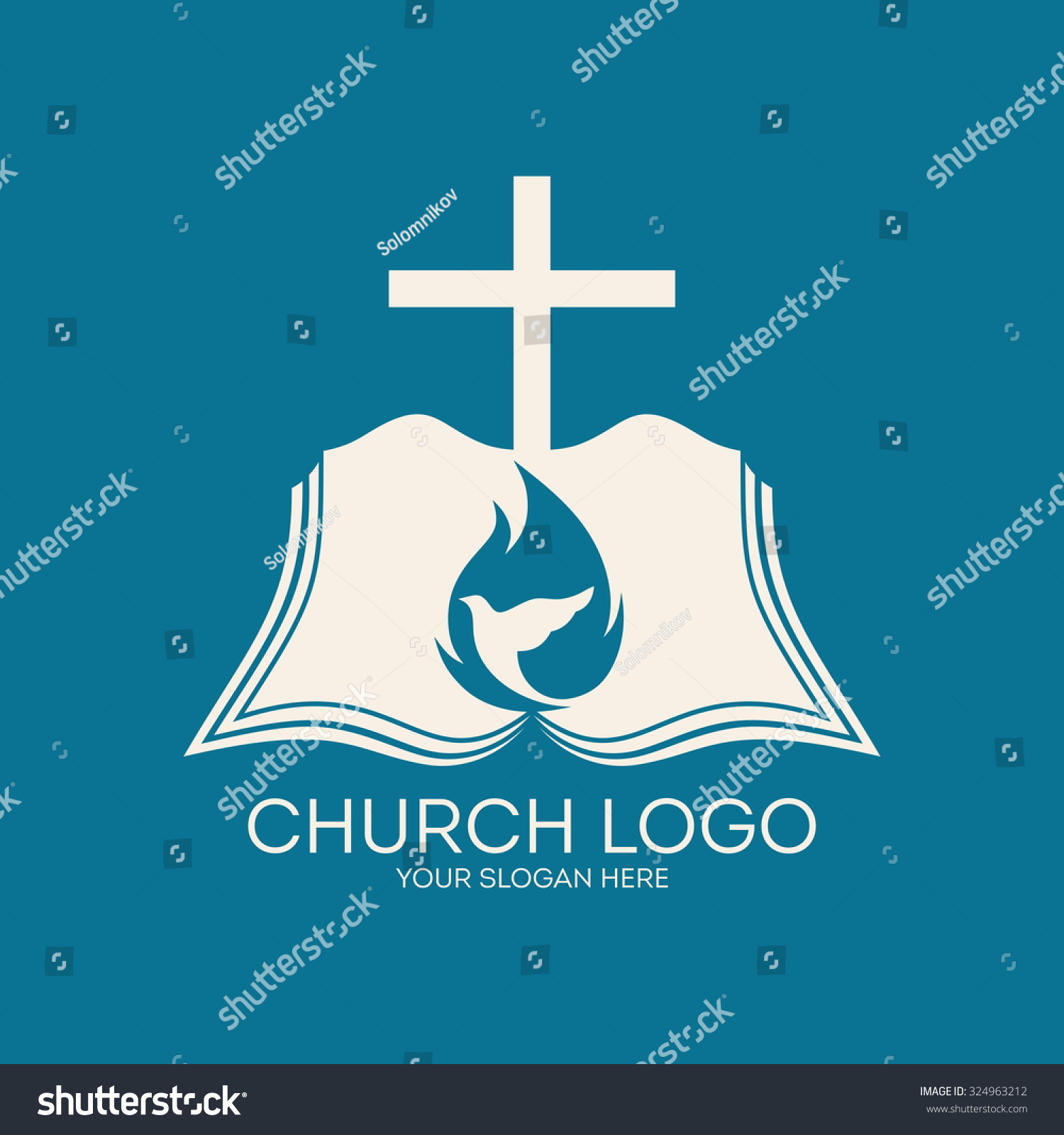 Church Logo Dove Cross Open Bible Stock Vector Royalty Free