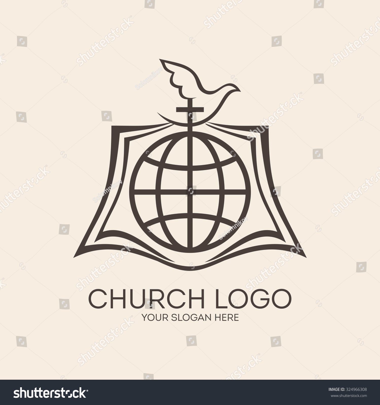 Church Logo Globe Cross Open Bible Stock Vector Royalty Free