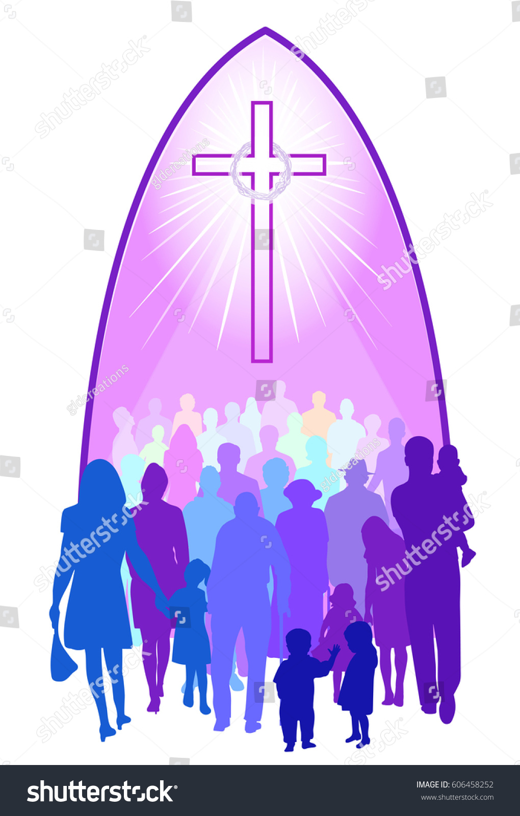 Church People All Ages Ethnicity Colorful Stock Vector (Royalty Free ...