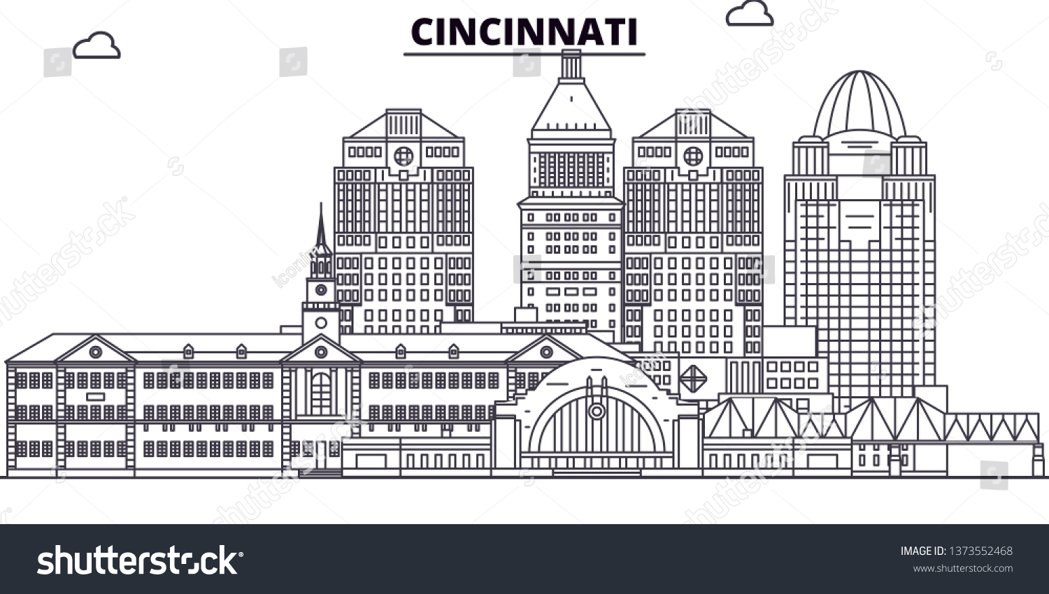 Cincinnati United States Outline Travel Skyline Stock Vector Royalty