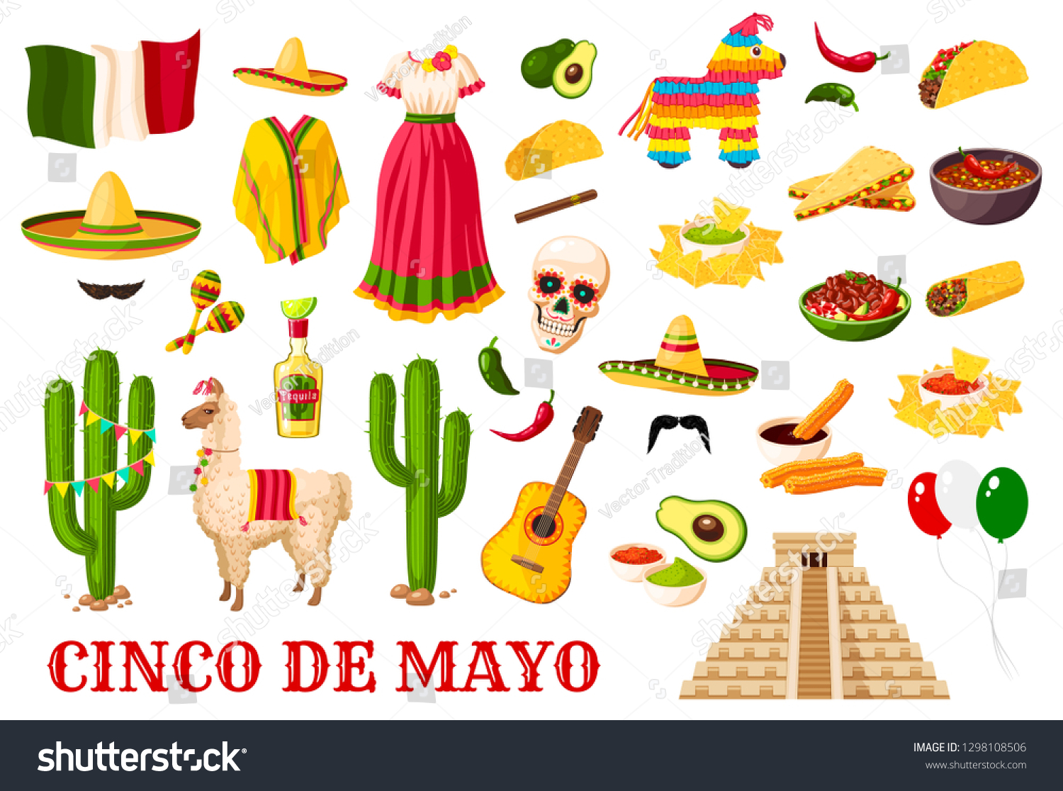 Cinco De Mayo Celebration Icons Mexican Stock Vector Royalty Free 1298108506 8128