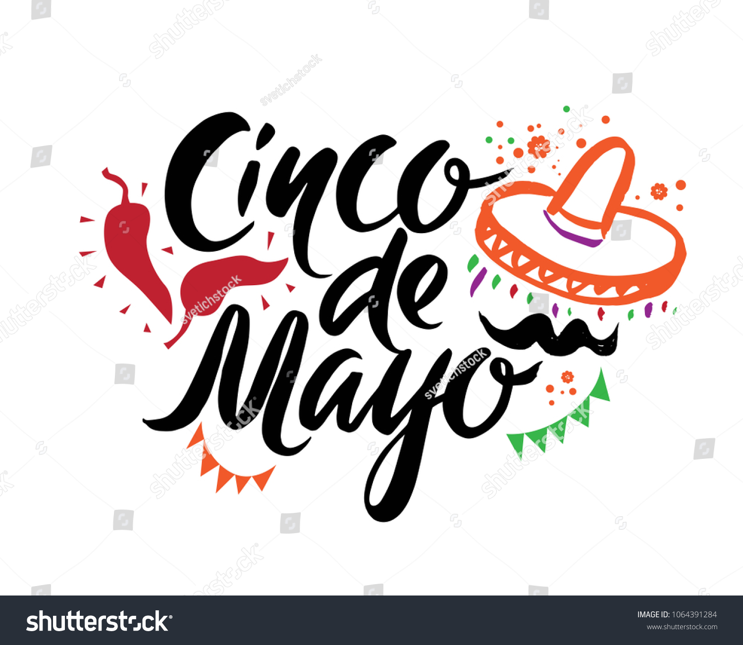 Cinco De Mayo Emblem Design Hand Stock Vector (Royalty Free) 1064391284 ...