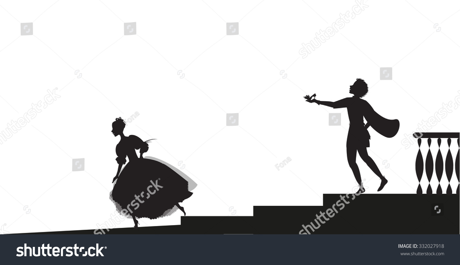 SVG of Cinderella runs out from ball and looses her shoe, and prince hails her and gives her shoes, shadows, fairytale svg