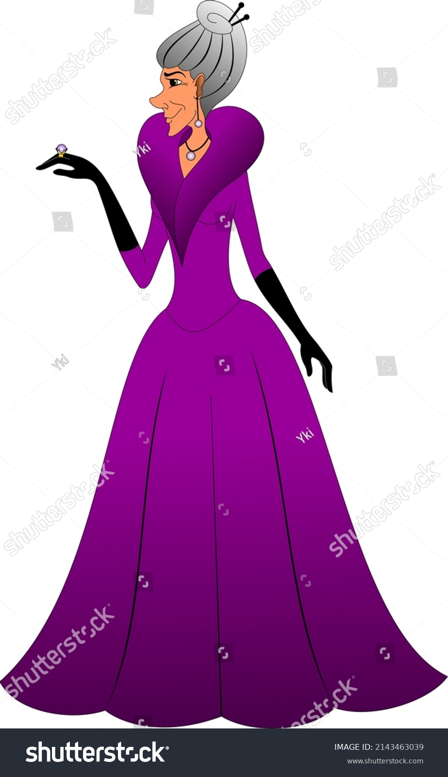 SVG of Cinderella's evil stepmother, in purple dress and black gloves svg