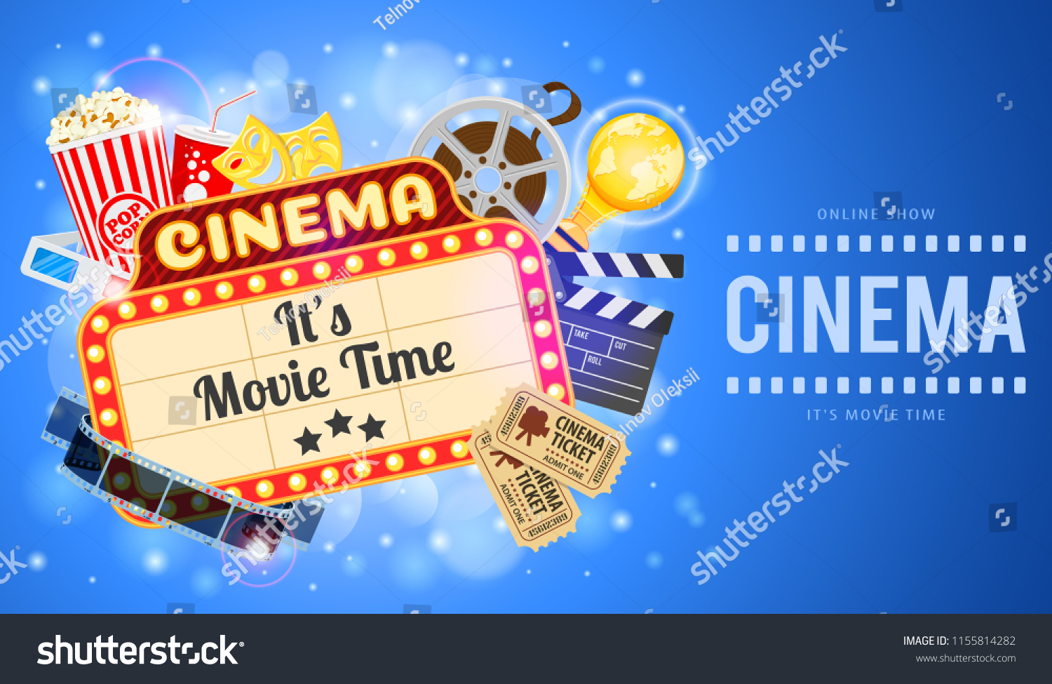 Cinema Movie Time Banner Flat Icons Stock Vector (royalty Free 