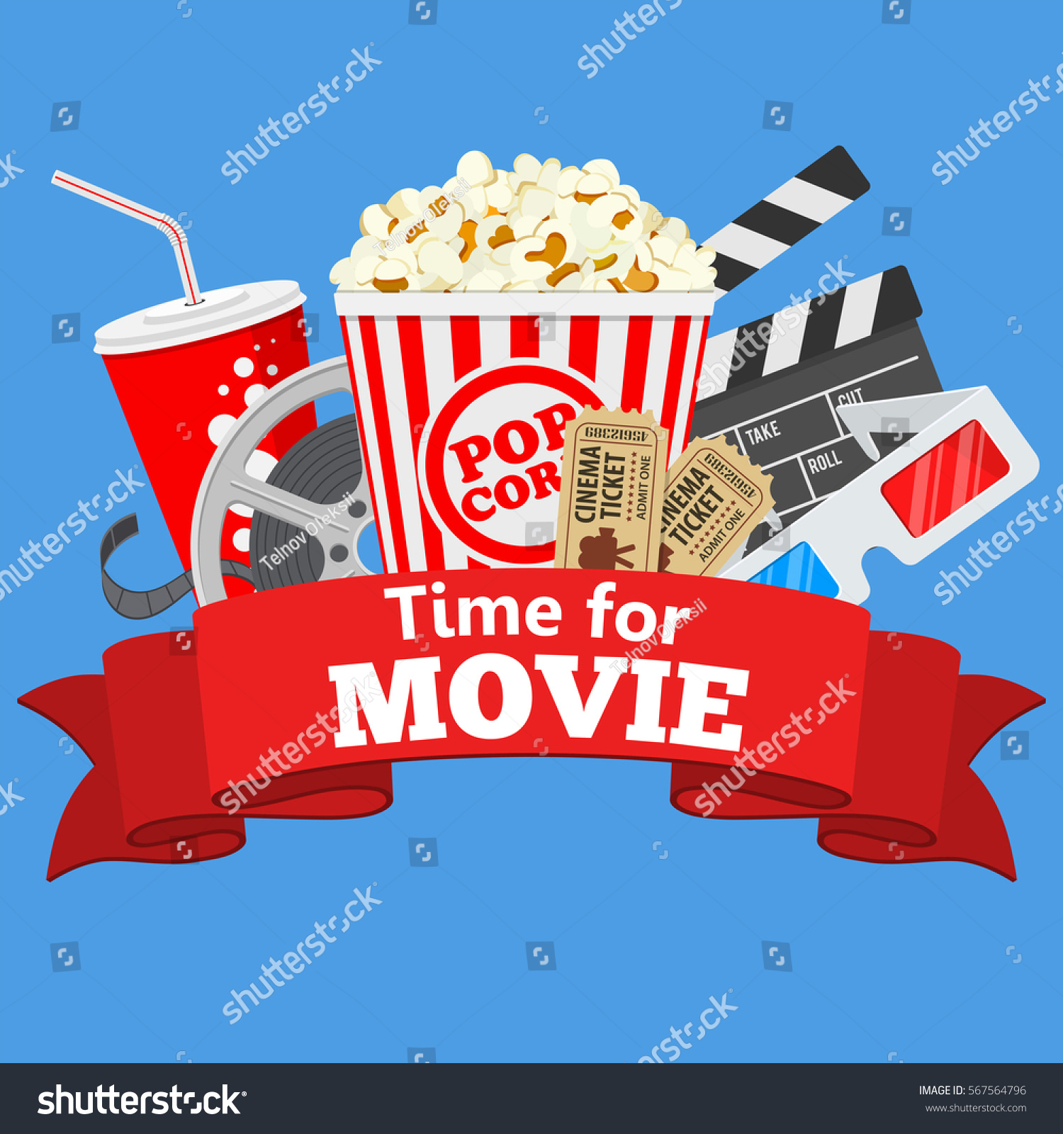 Cinema Movie Time Flat Icons Film Stock Vector (Royalty Free) 567564796 ...