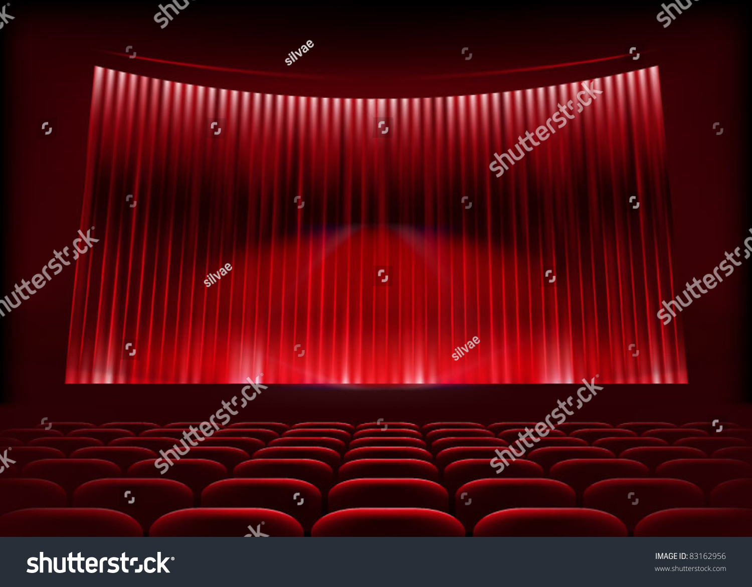 Cinema Auditorium With Stage Curtain. Vector Illustration. - 83162956 ...