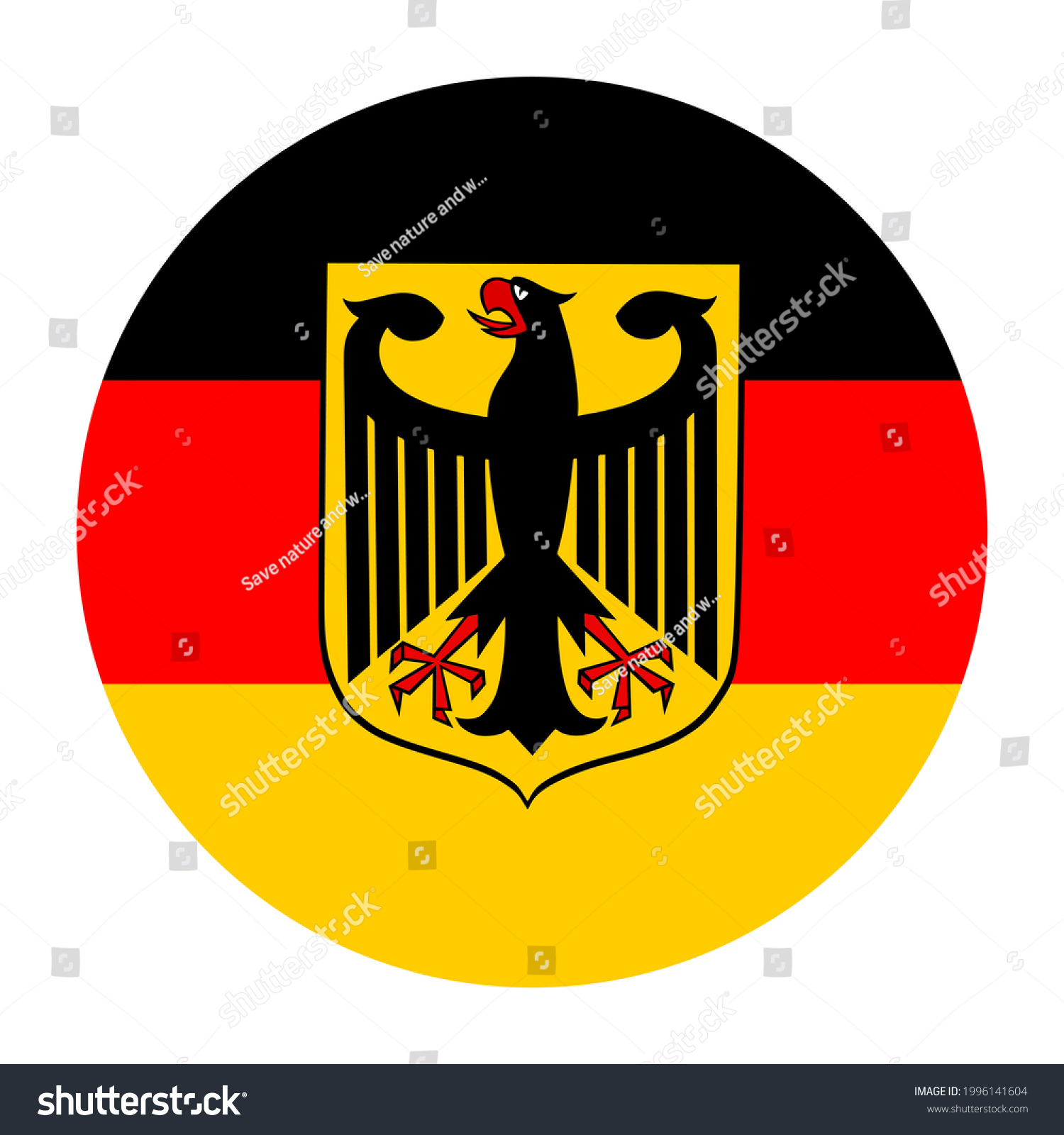 recommend clip art: Circle badge Germany flag button vector illustration isolated on white background. Roundel Germany flag emblem banner. Heraldic Deutschland national symbol. Heraldry eagle spread wings sign. EU state.