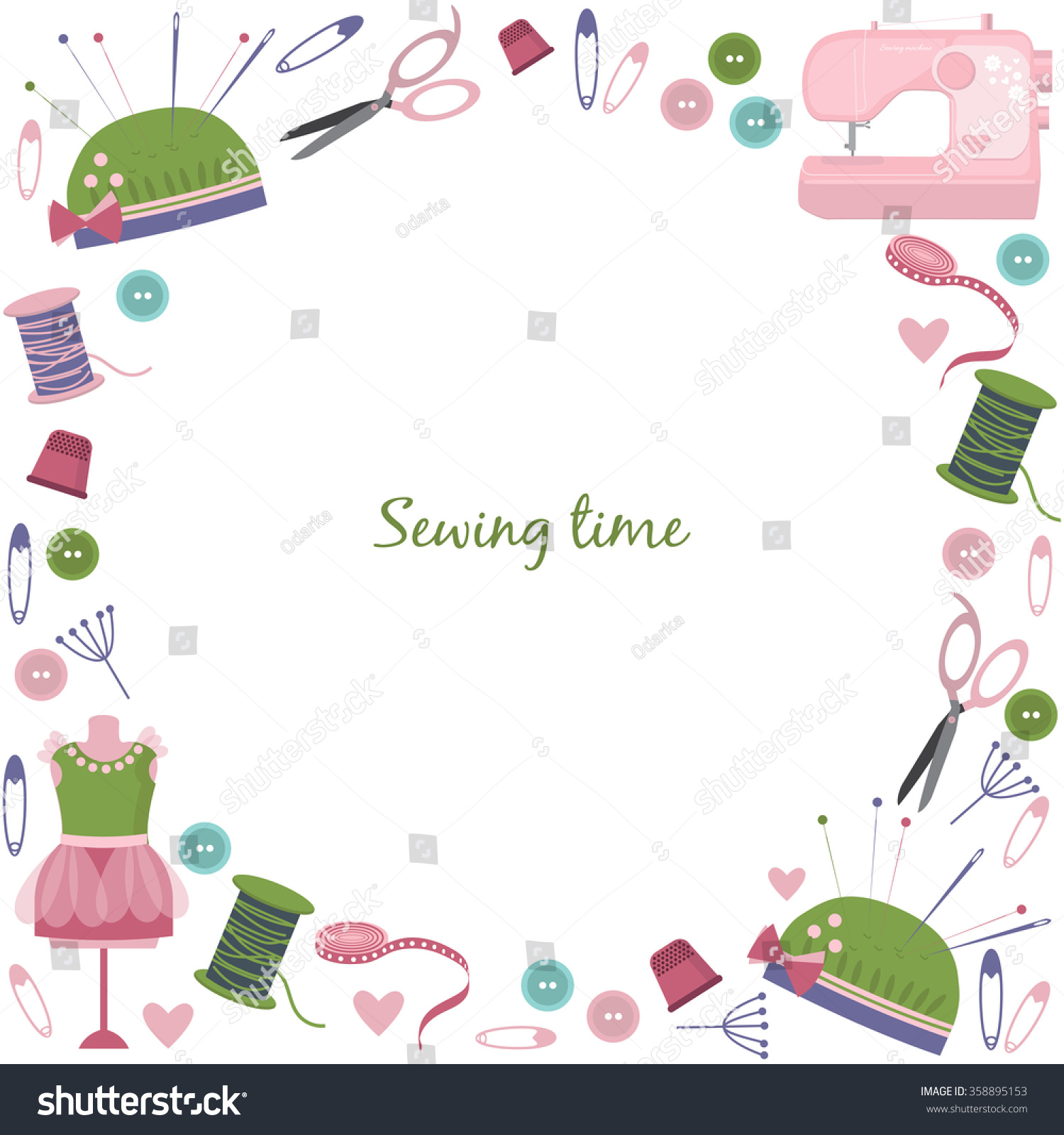 Circle Frame Cute Sewing Equipment Objects Stock Vector 358895153 ...