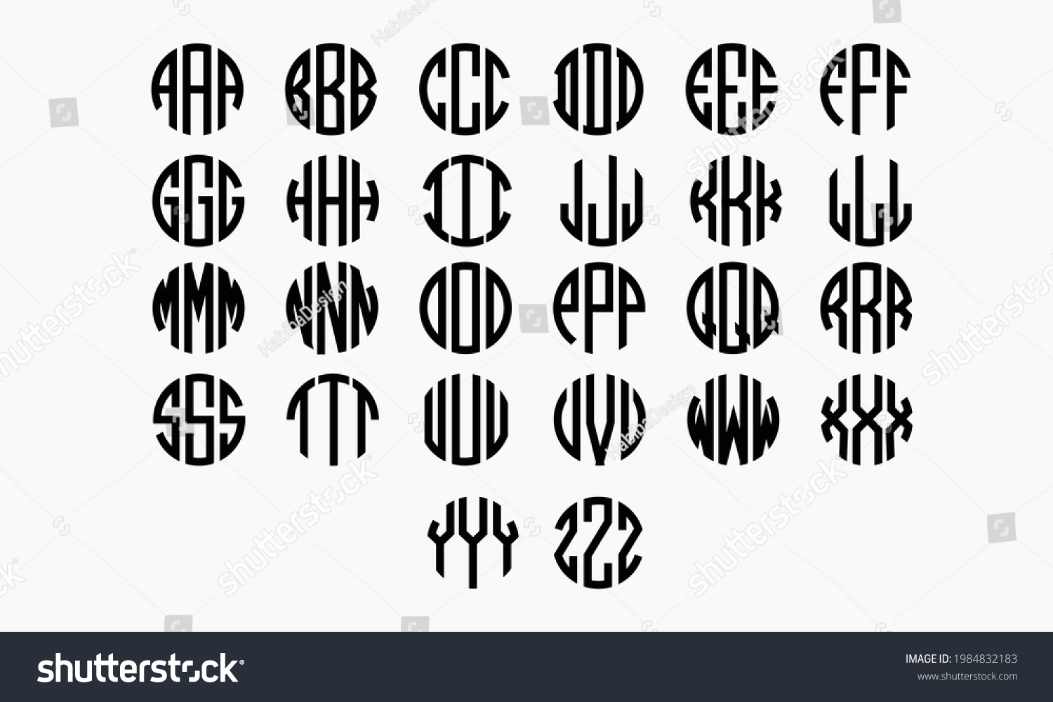 SVG of Circle Monogram Font Block Color Vector and Clip Art svg