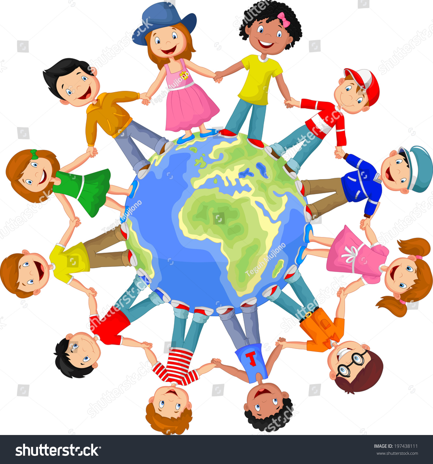 Circle Happy Children Different Races Stock Vector 197438111 - Shutterstock