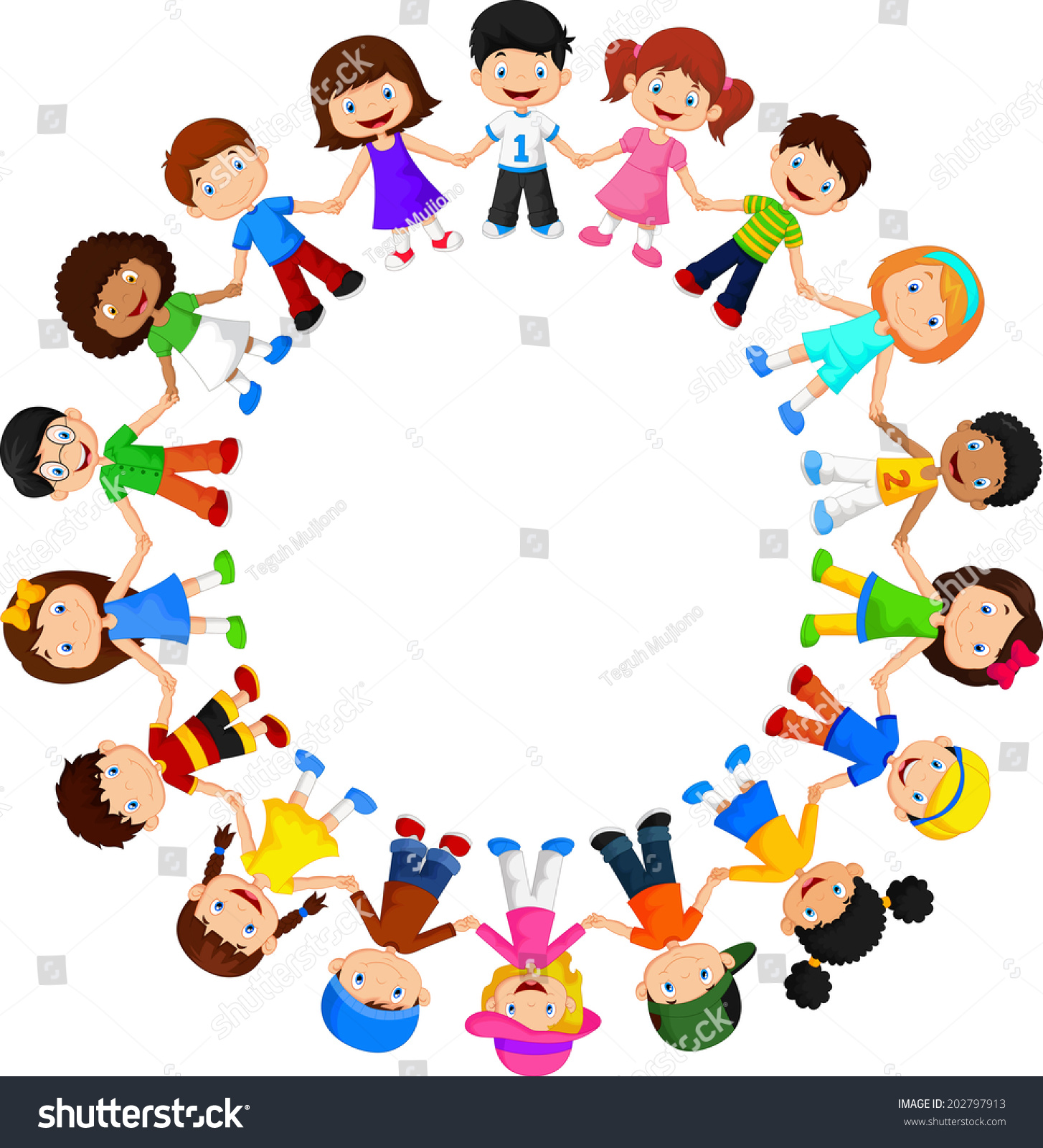 Circle Of Happy Children Different Races Stock Vector Illustration ...