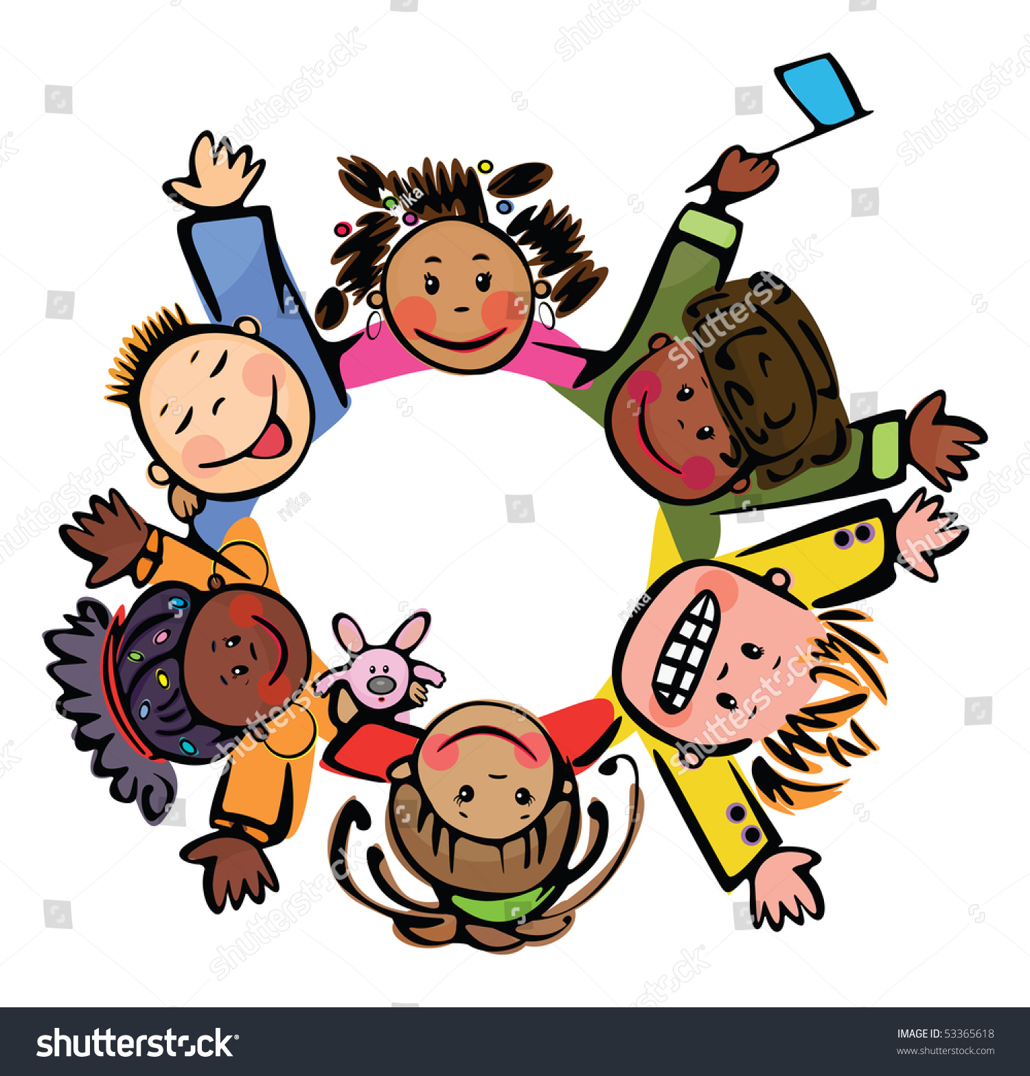 Circle Of Happy Children Different Races Stock Vector Illustration ...