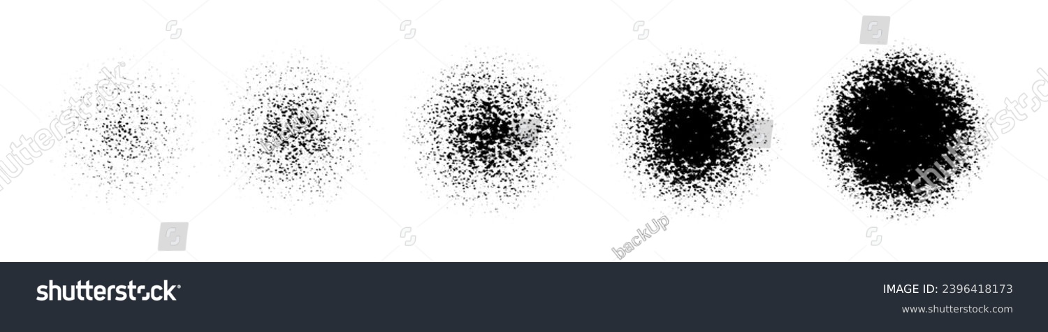 SVG of Circle spray gradient pattern. Set of grain dot round frames. Noise texture rings. White black dust or sand circular borders. Sun view. Solar eclipse. Abstract vector illustration. svg