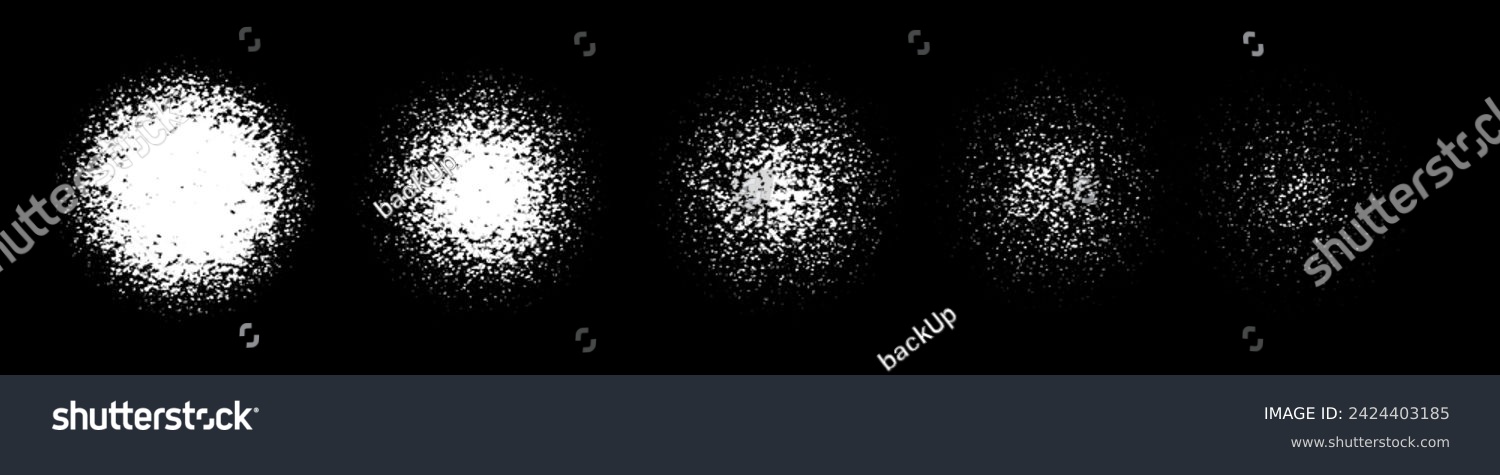 SVG of Circle spray gradient pattern. Set of grain dot round frames. Noise texture rings. White black dust or sand circular borders. Sun view. Solar eclipse. Abstract vector illustration. svg