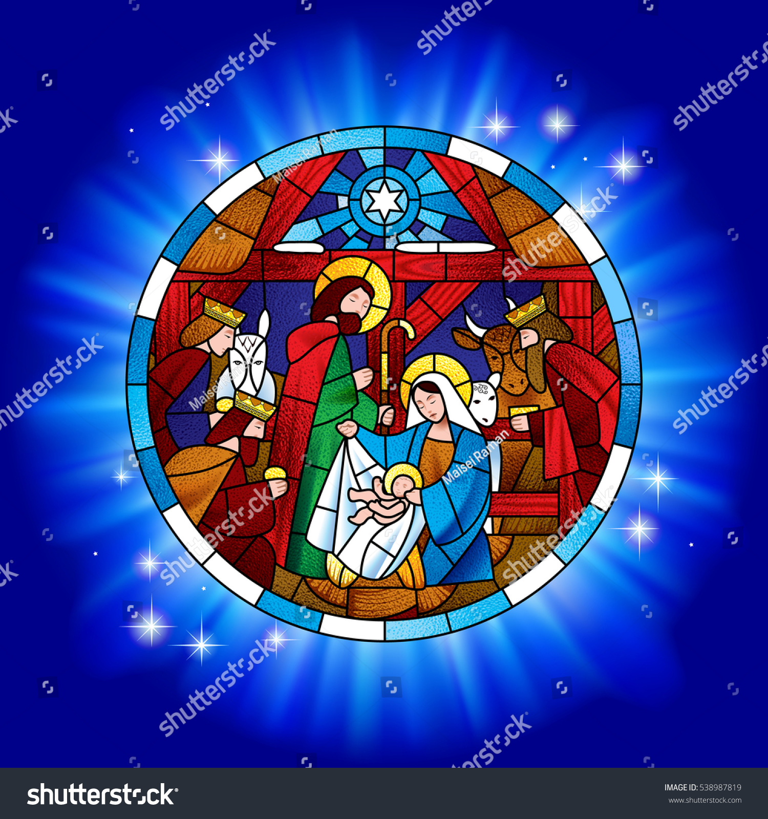 Circle Stained Glass Christmas Adoration Magi Stock Vector 538987819 ...