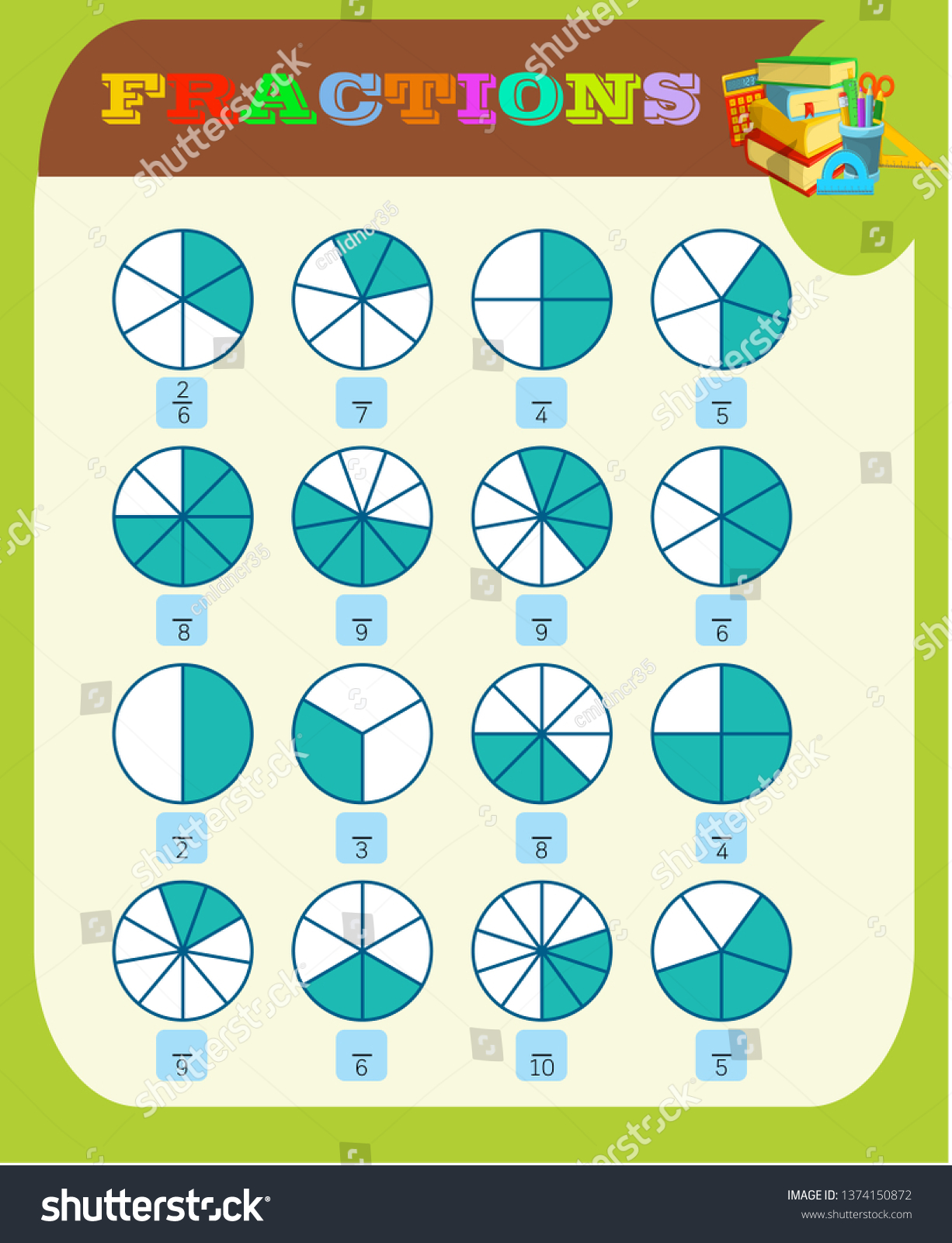 Circle Correct Fraction Mathematics Math Worksheet Stock Vector (Royalty Free) 1374150872