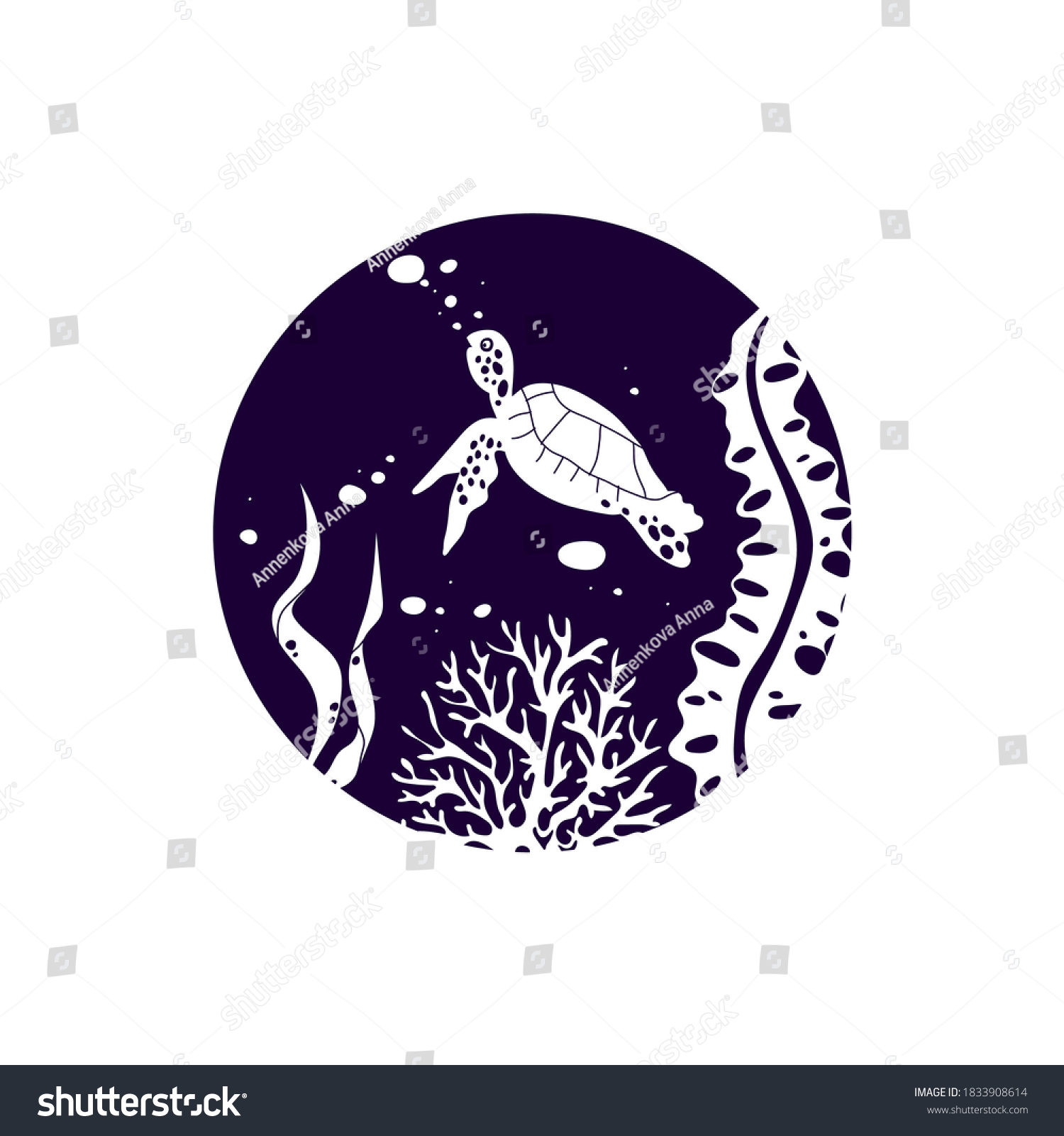 recommend clip art: Circle with Fish and Algae White Silhouettes Vector Illustration. Marine Flora and Fauna from Ocean Bottom