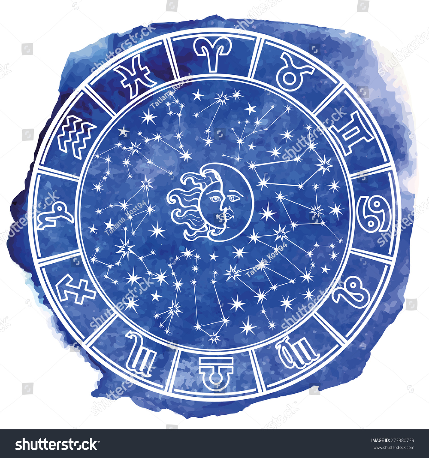 Circle Zodiac Sign Horoscope Constellationstars Sun Moon Blue Vector De