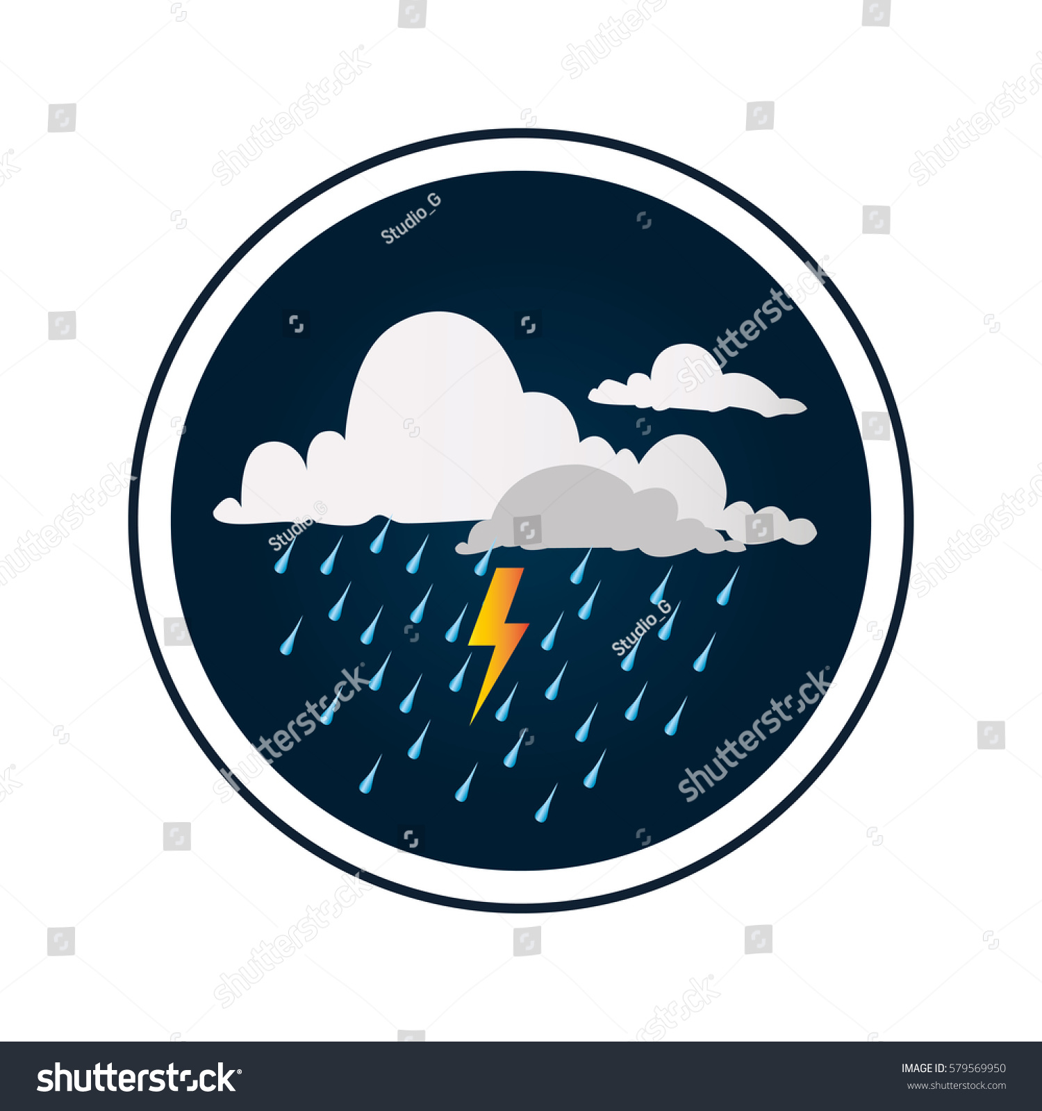 Circular Border Background Clouds Rain Thunder Stock Vector (Royalty ...