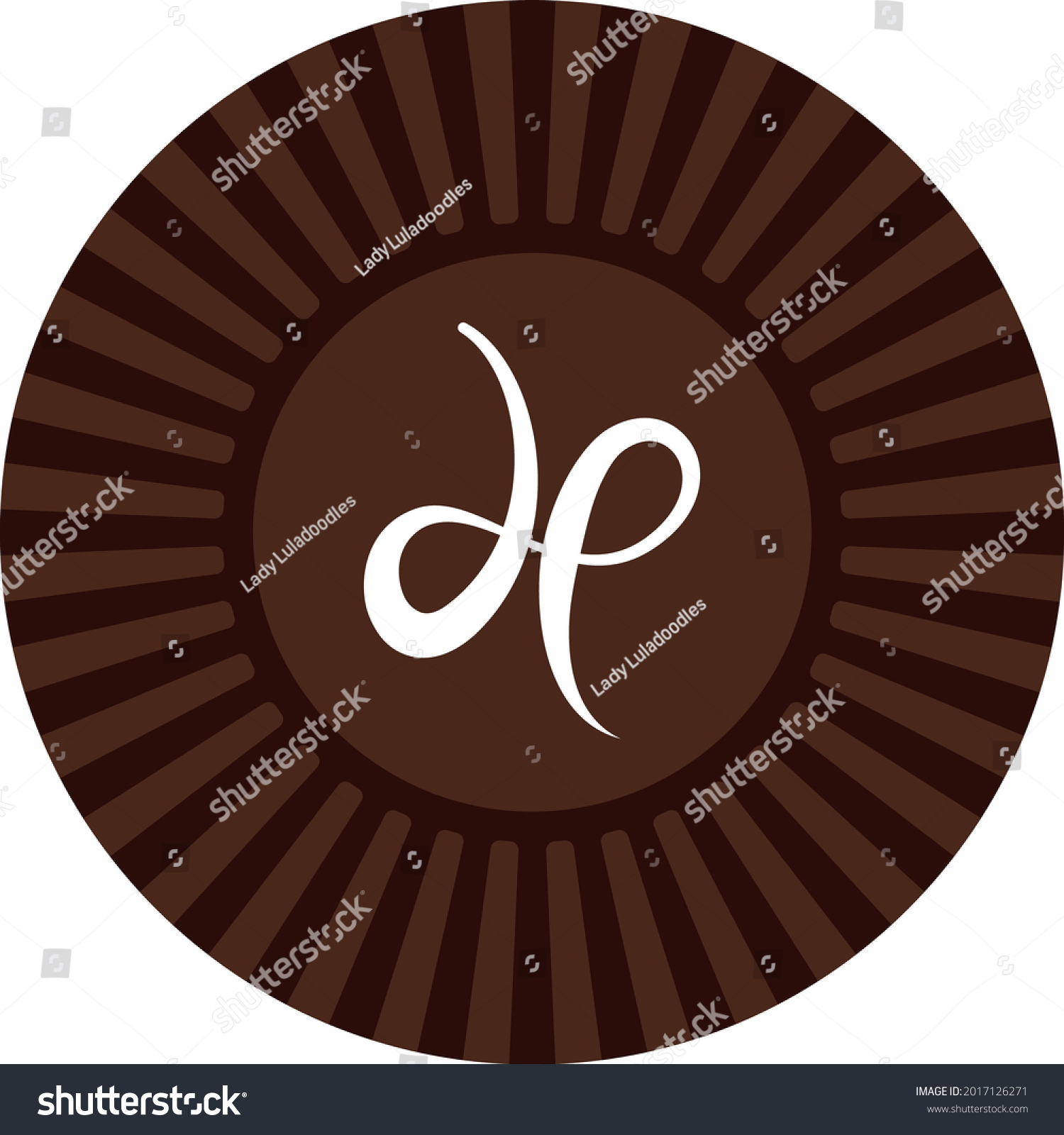 SVG of Circular dark and light brown Chocolate candy with corrugated fluted outer section and white flourish decoration. Layered confectionary SVG svg