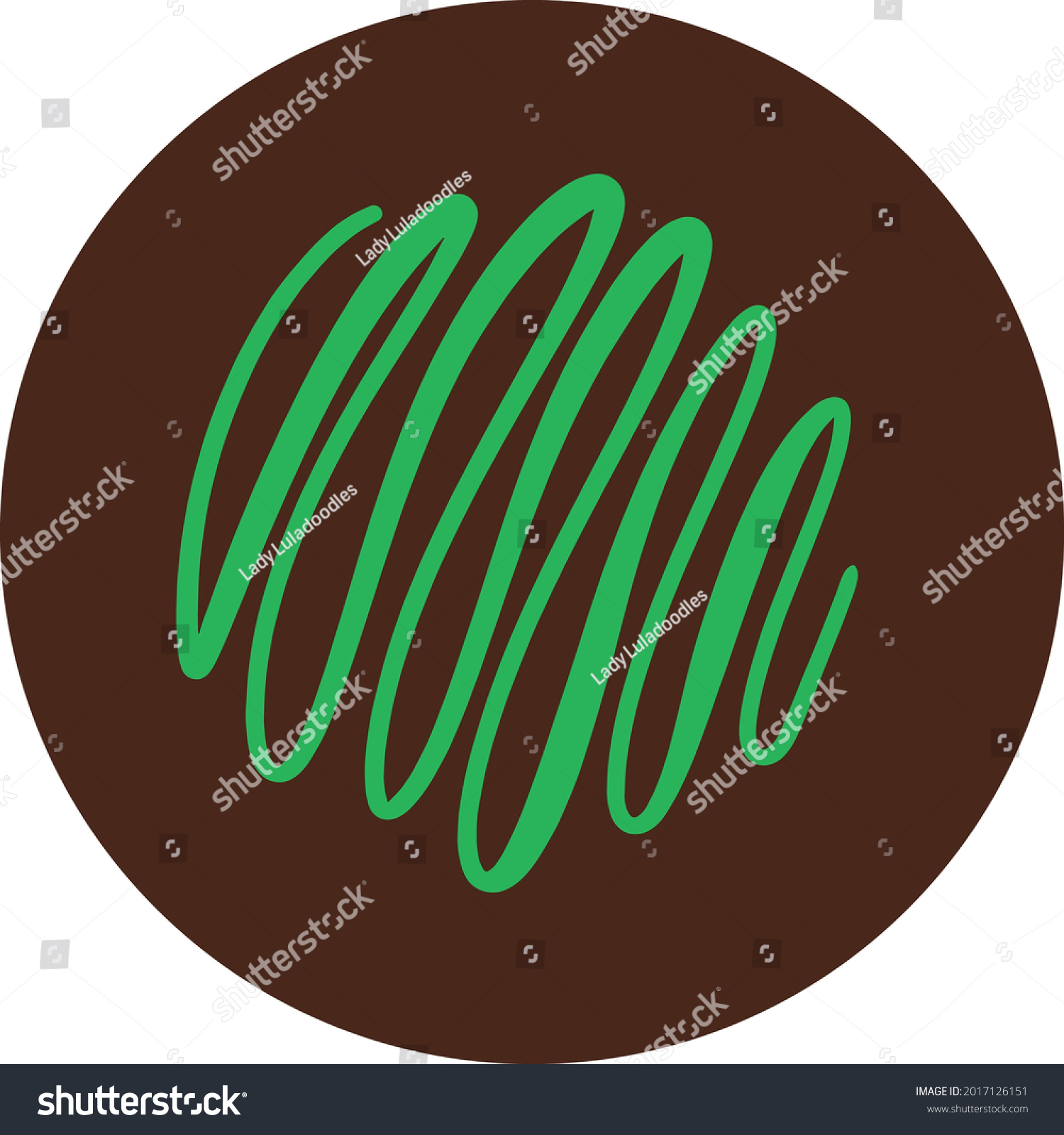 SVG of Circular dark brown Chocolate candy with apple green drizzle. Layered confectionary SVG svg