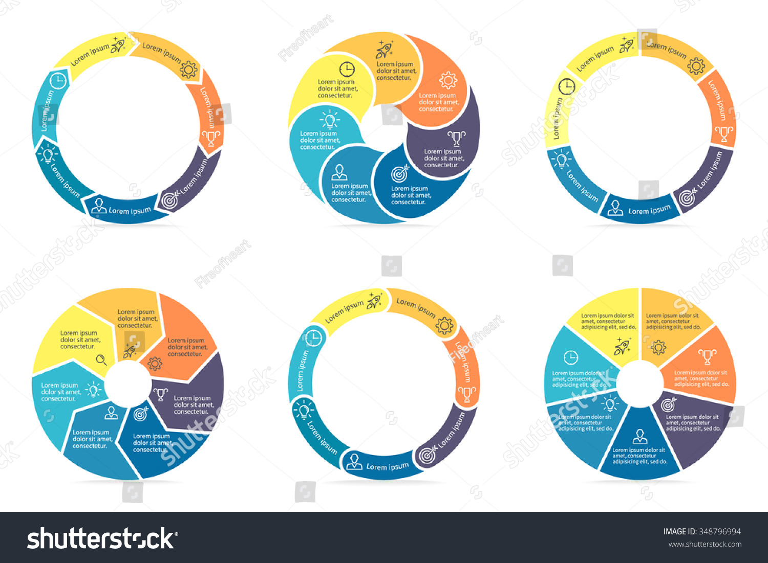 Circular Diagrams. Flat Charts, Graphs, Diagrams With 7 Steps, Options ...