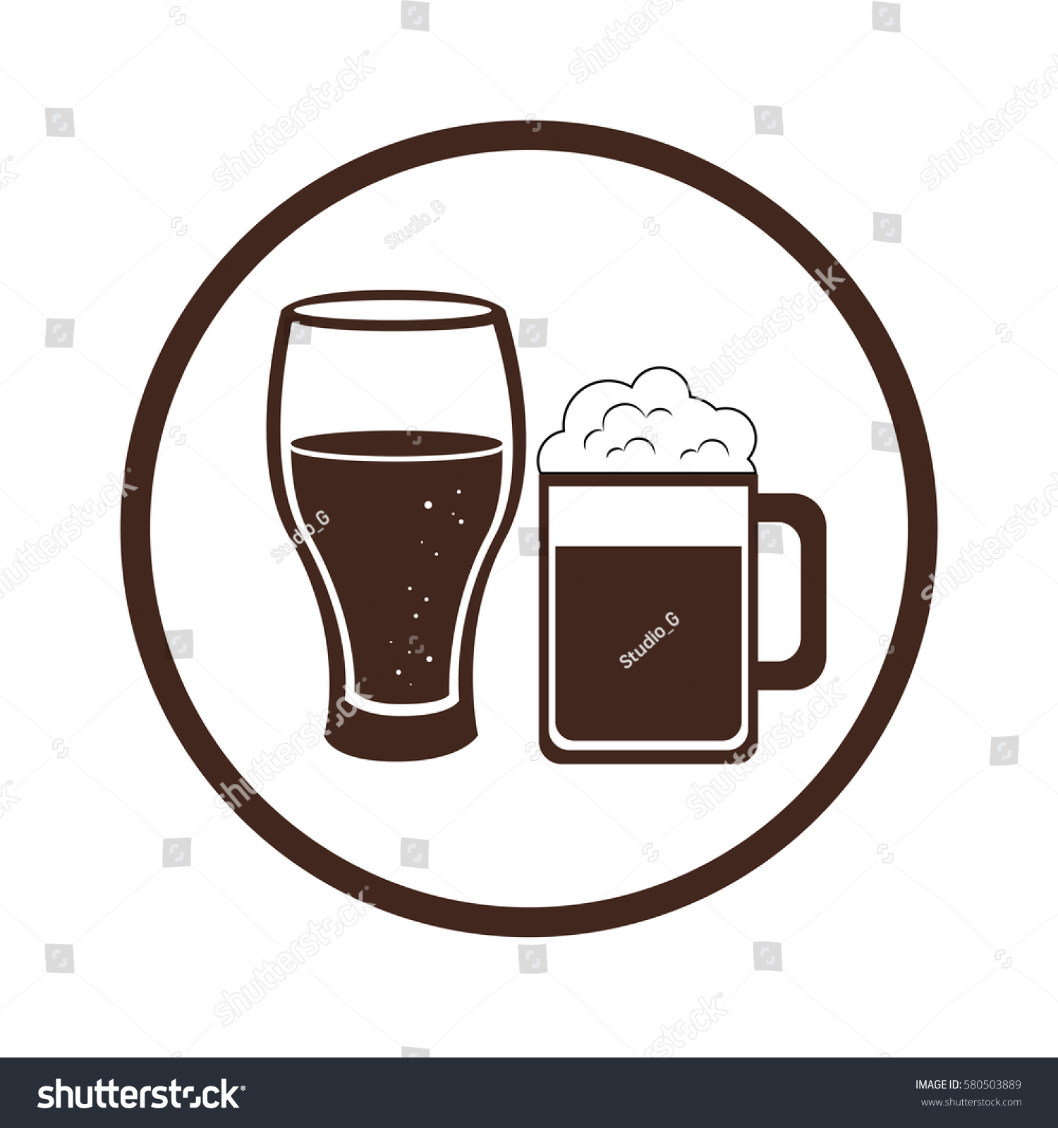 brown beer glasses inside circle clip art preview