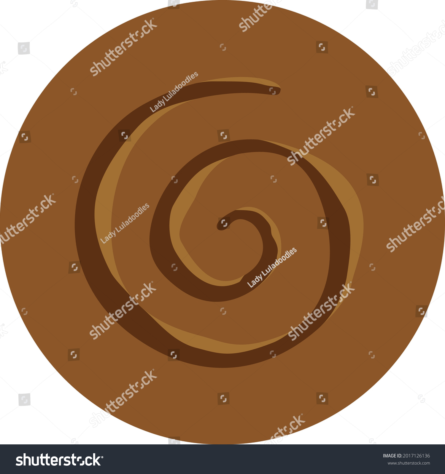 SVG of Circular milk chocolate candy graphic with highlighted dark chocolate brown drizzle swirl. Layered confectionery SVG svg