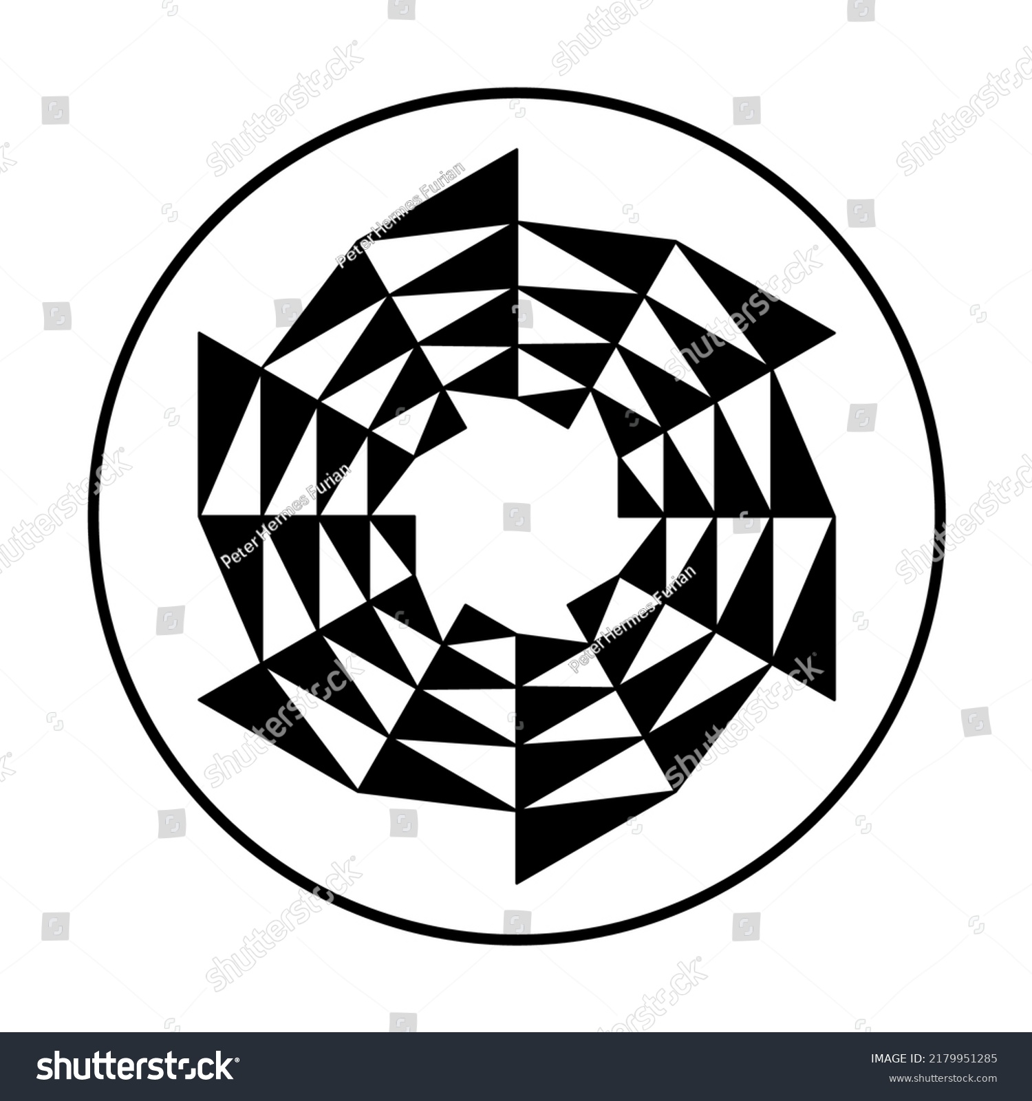 SVG of Circular saw blade shaped, triangle pattern in a circle. Black triangles forming a circular saw blade, moving clockwise, as symbol for change. Modeled on a crop circle pattern found at Barbury Castle. svg