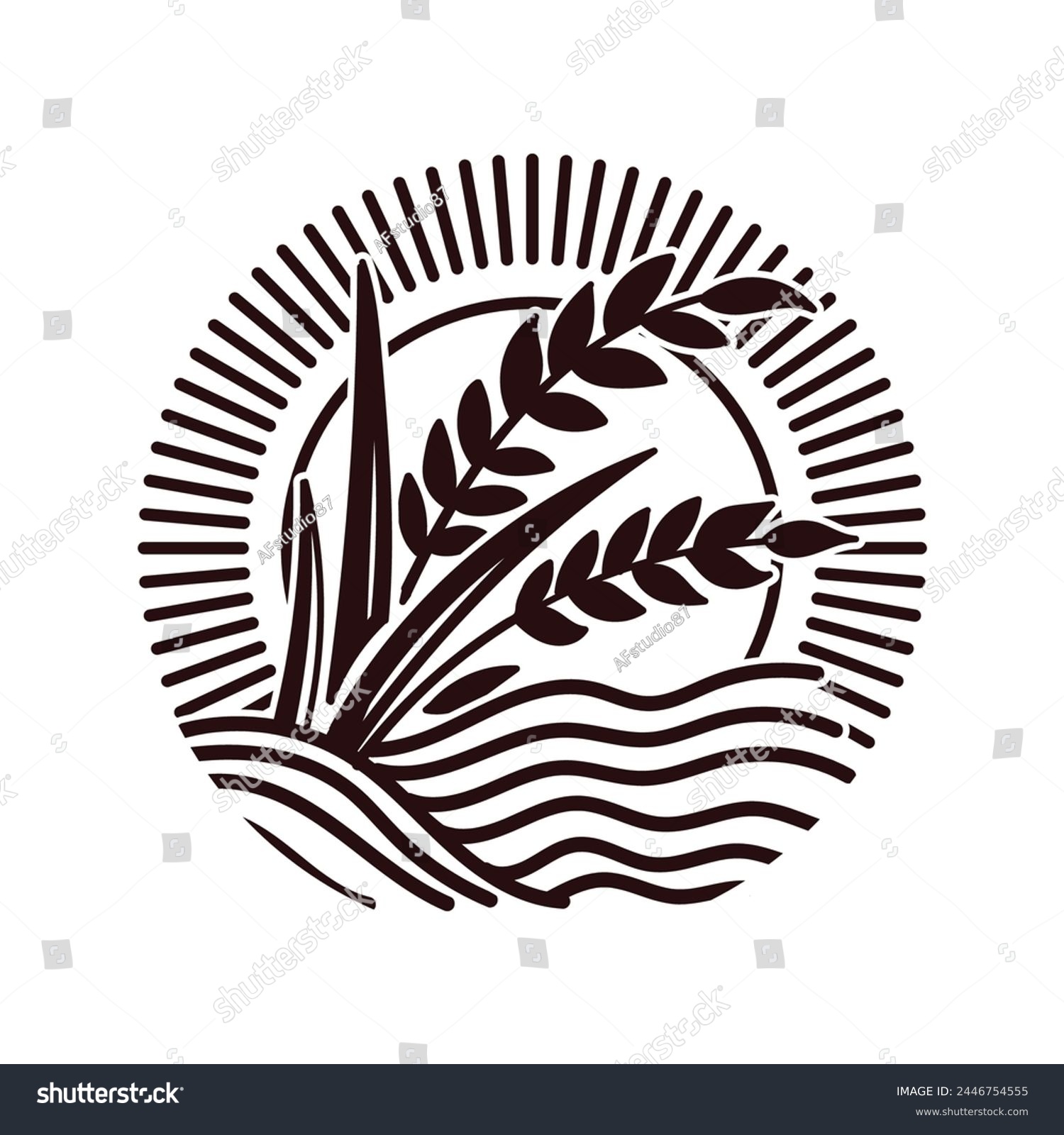 SVG of Circular Sun with Wheat Rice Land Farm Symbol Illustration Vector svg