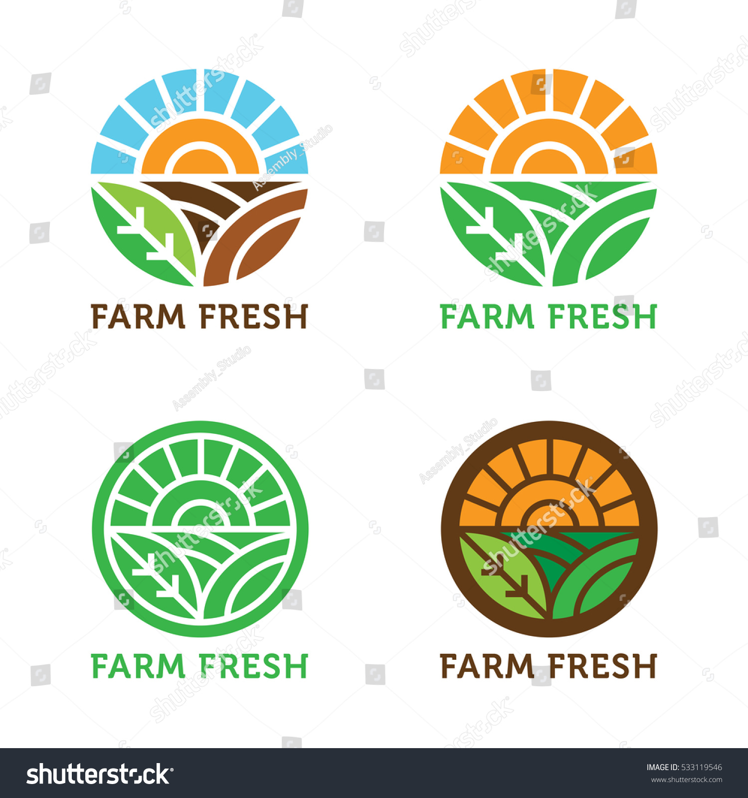 SVG of Circular vector logo. Sun rays over field and crops. Natural, organic, eco, farm, fresh, icon. svg