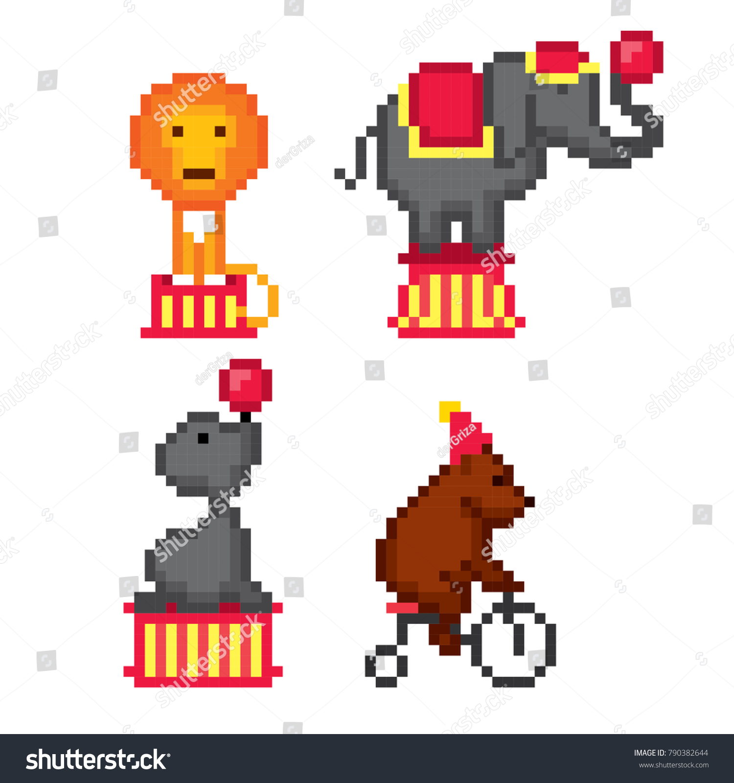 Circus Animals Pixel Art Old School Stock Vektorgrafik Lizenzfrei