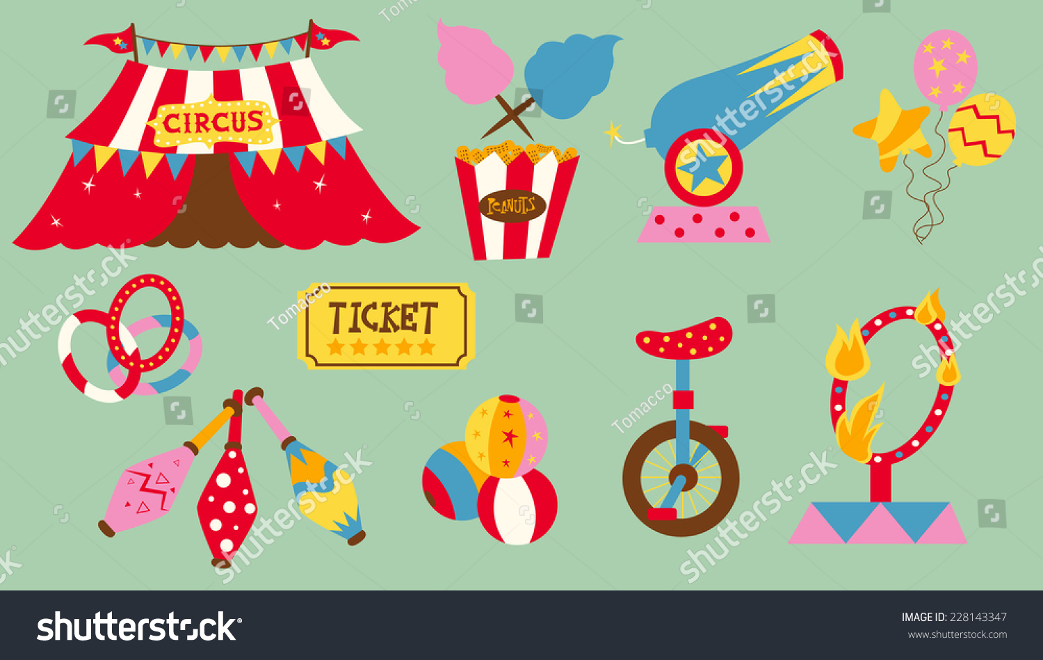 Circus Elements Vector Illustration Set Stock Vector Royalty Free