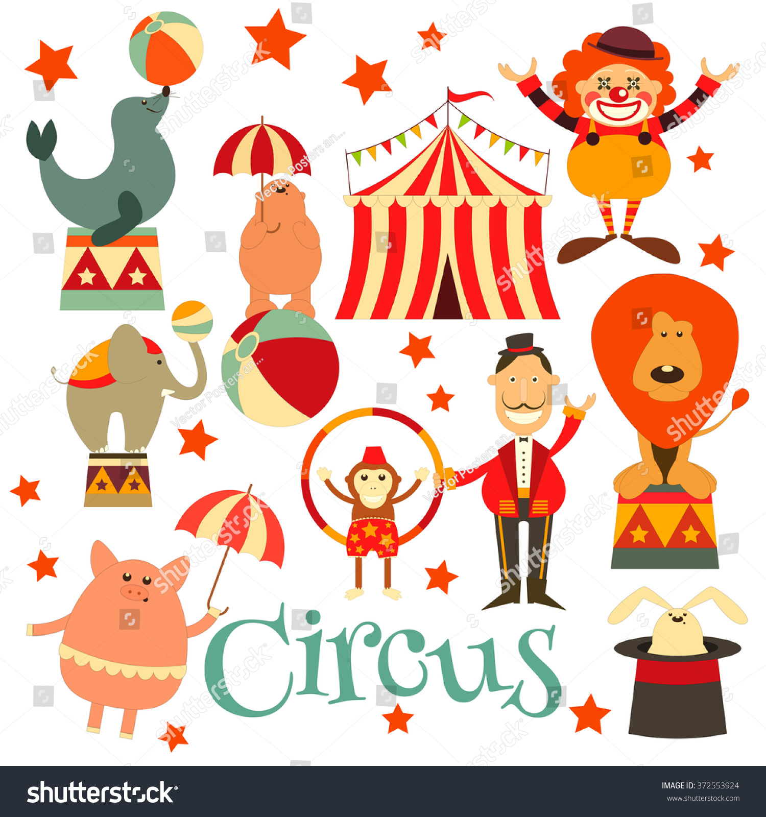 Circus Entertainment Symbols Icons Set Cartoon Stock Vector 372553924 ...