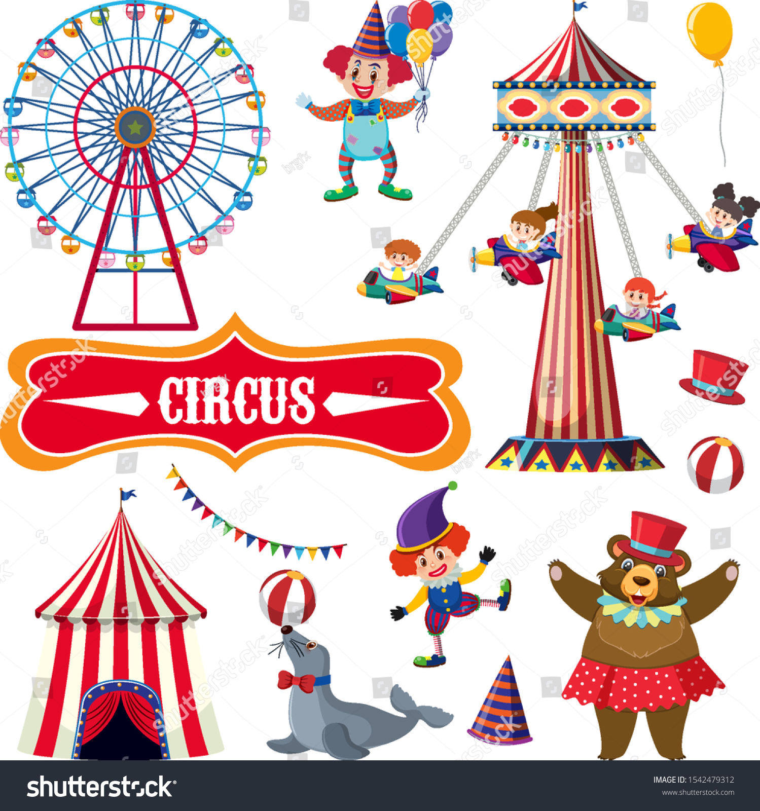 Circus Illustration Set Many People Animals Stock Vector (Royalty Free ...