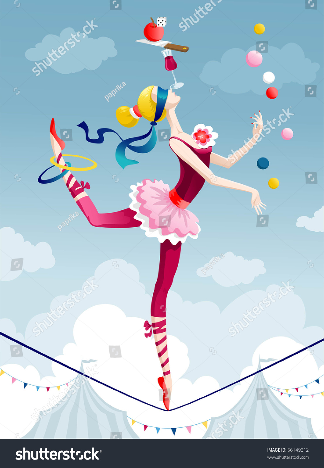 Circus Performer Juggling Balls On Wire Stock Vector 56149312 ...