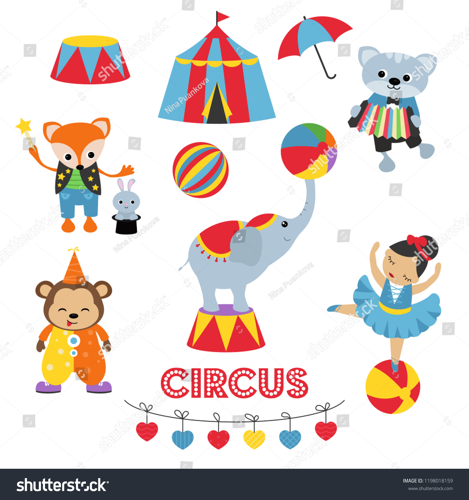 Circus Theme Set Circus Animals Artists Stock Vector (Royalty Free ...