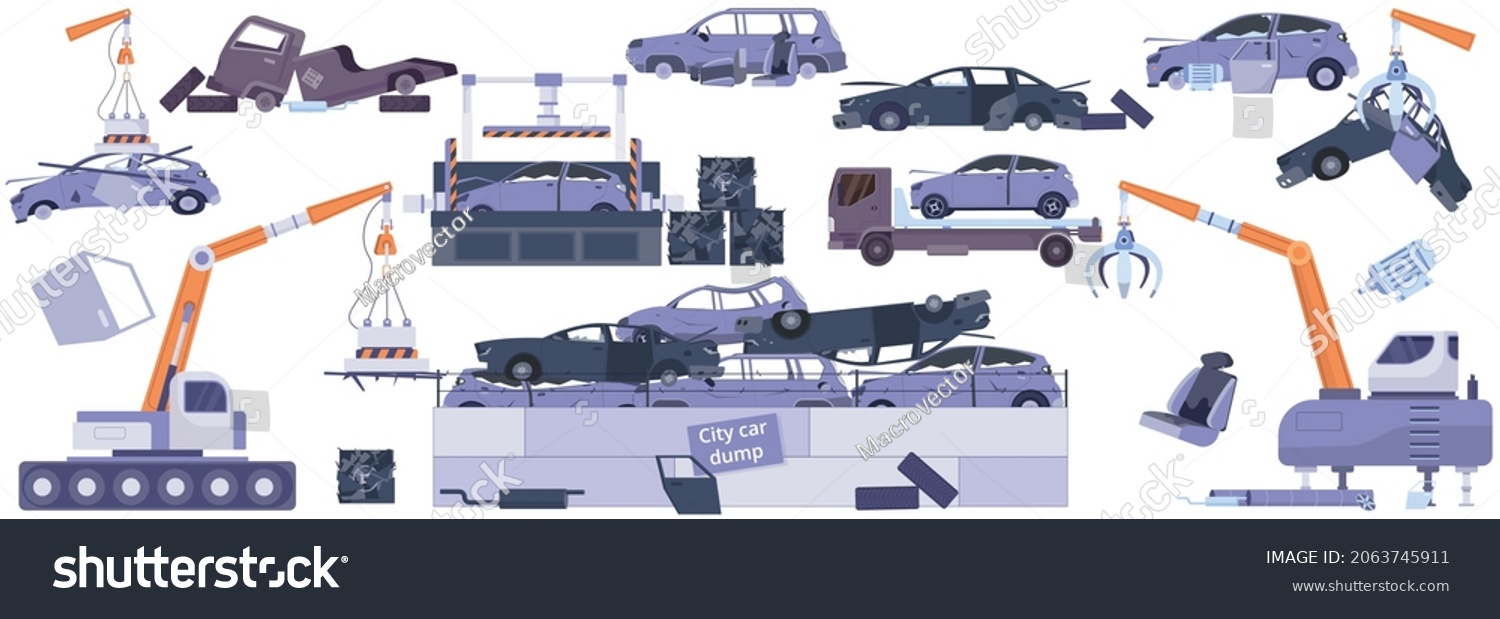 City Car Dump Flat Set Used Stock Vector (Royalty Free) 2063745911 ...