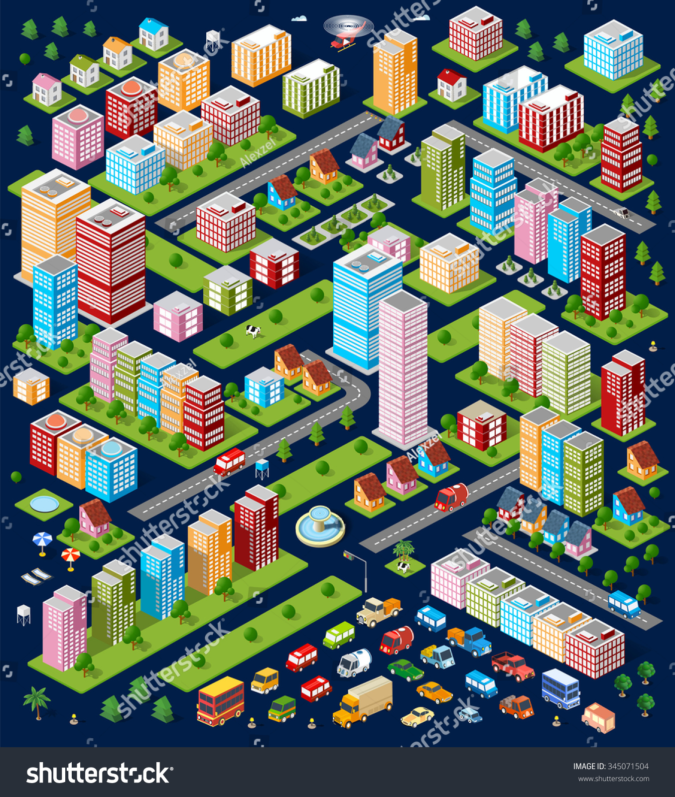 City Flat 3d Isometric Objects Threedimensional Stock Vector 345071504 ...