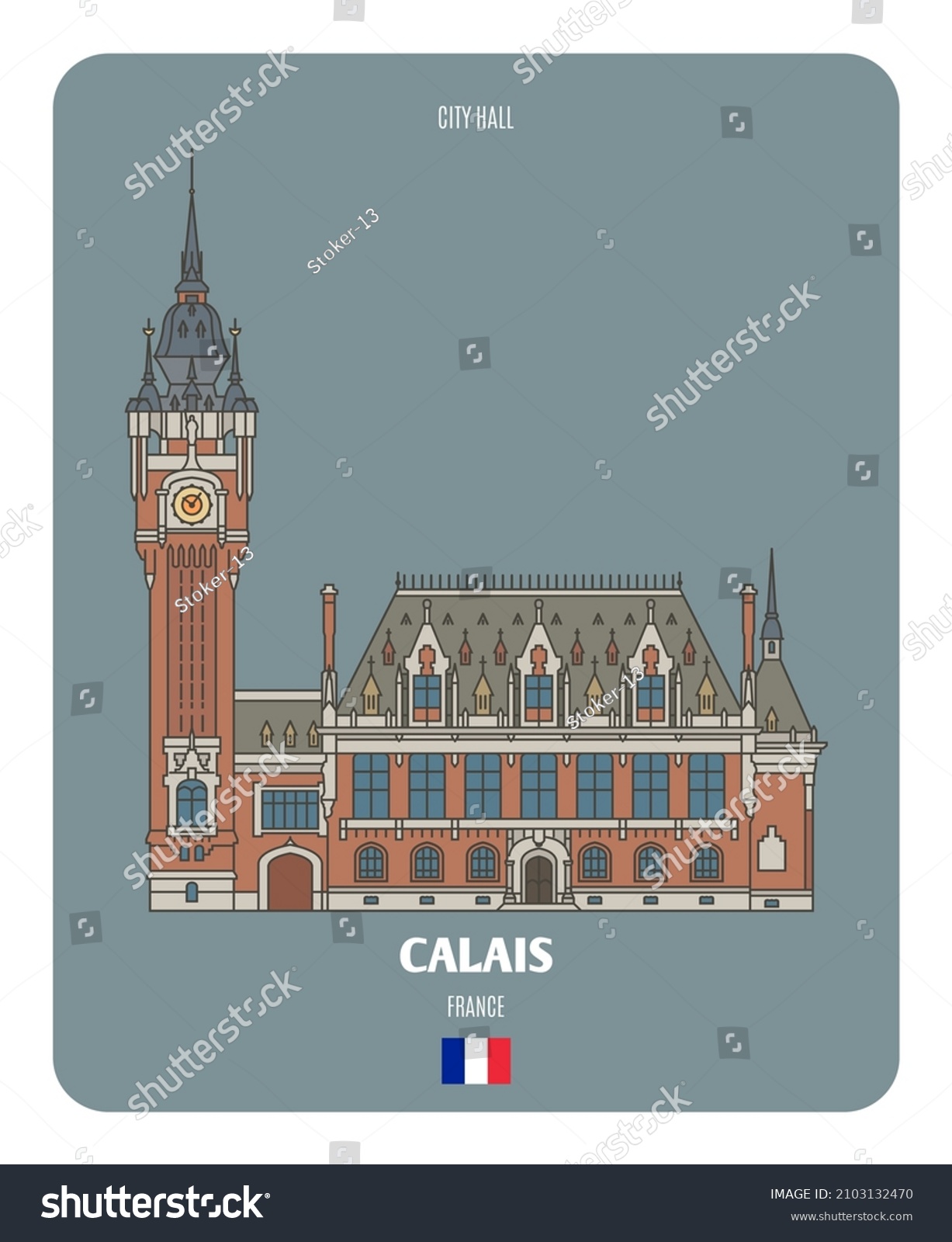 SVG of City Hall in Calais, France. Architectural symbols of European cities. Colorful vector  svg