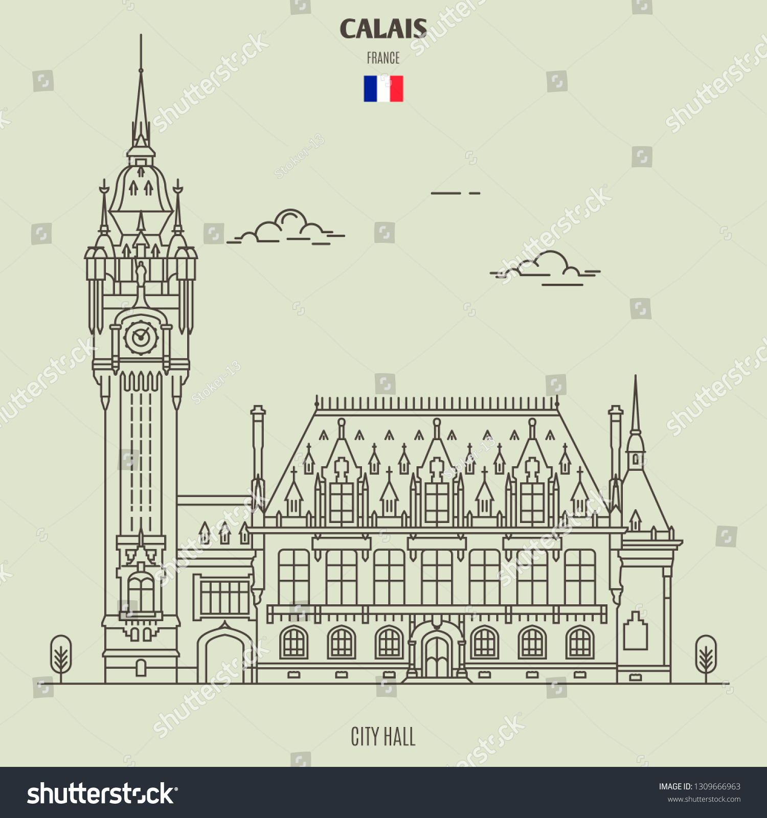 SVG of City Hall in Calais, France. Landmark icon in linear style svg