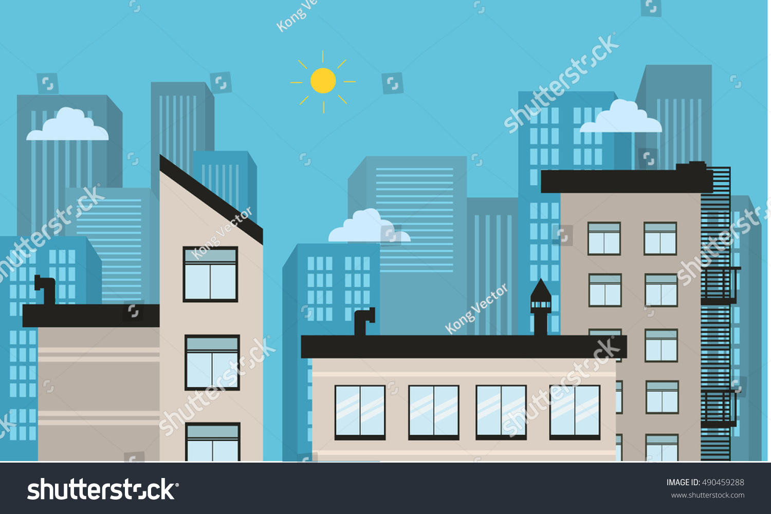 City Landscape Vector Illustration Silhouette Collection Stock Vector ...