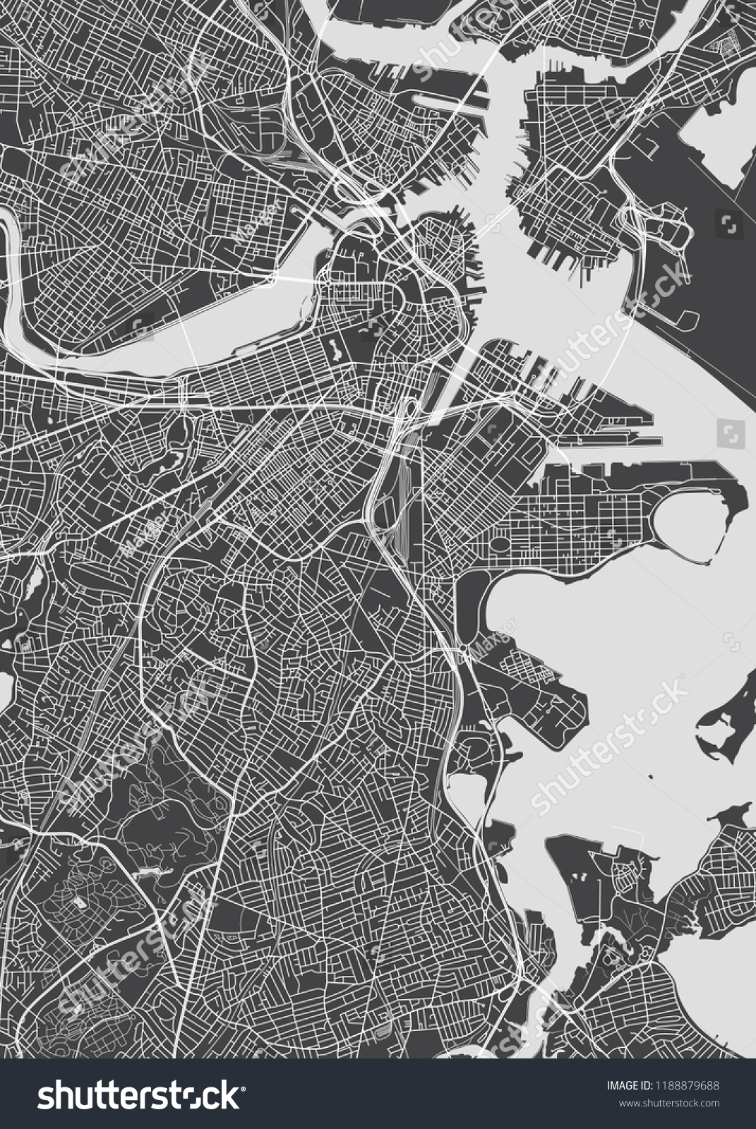 SVG of City map Boston, monochrome detailed plan, vector illustration svg
