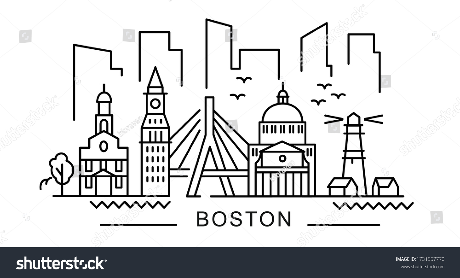 City Boston Outline Style On White Stock Vector (Royalty Free) 1731557770