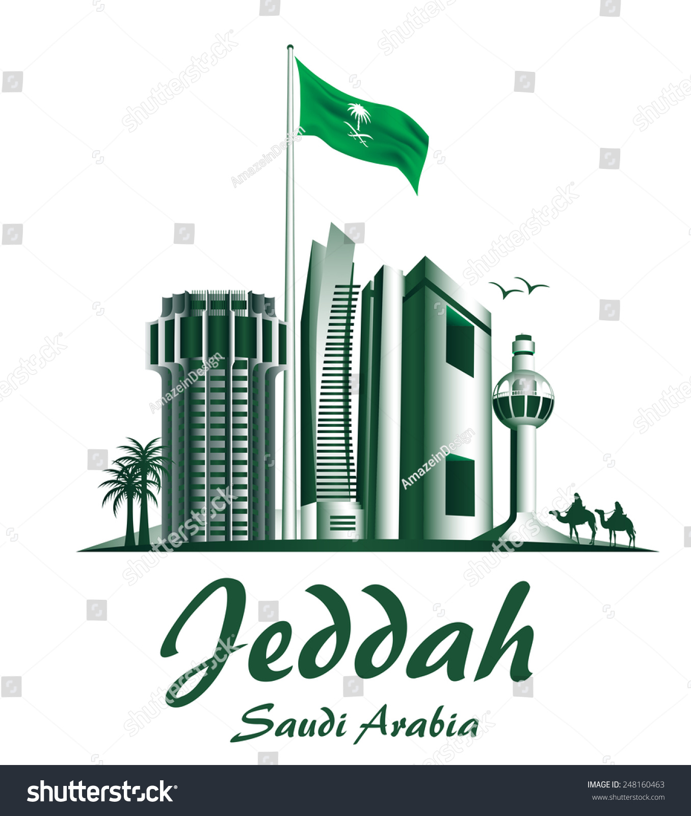 City Of Jeddah Saudi Arabia Famous Buildings. Editable Vector ...