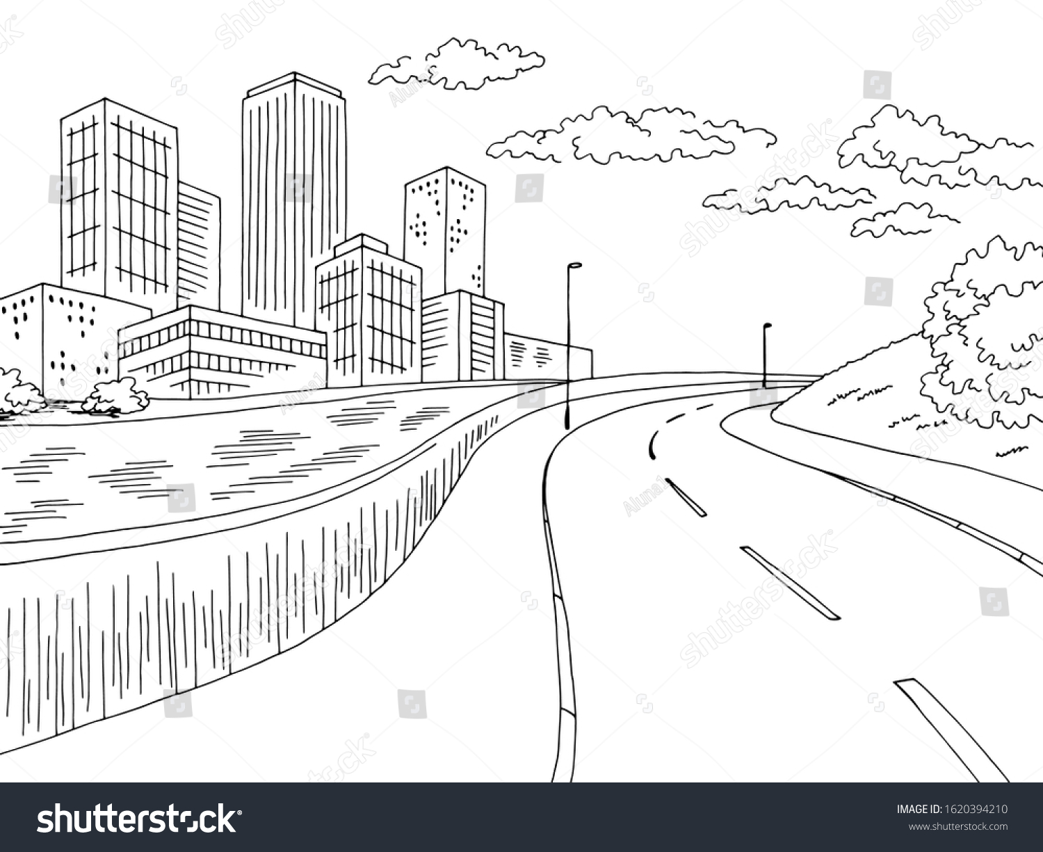 City River Graphic Black White Road เวกเตอรสตอก ปลอดคาลขสทธ 1620394210 Shutterstock