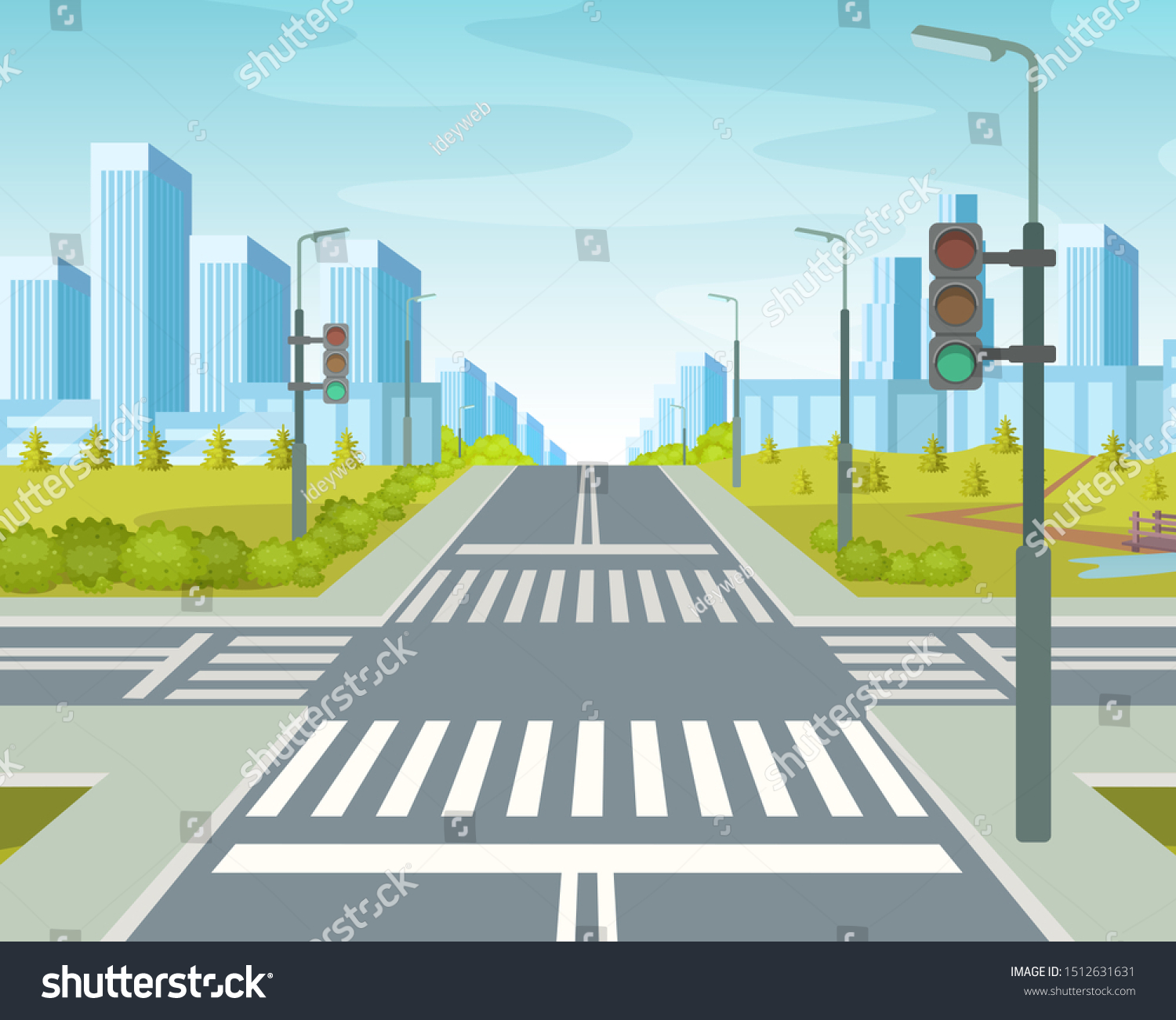 City Road Crossroads On Background Highrise Stock Vector (Royalty Free ...