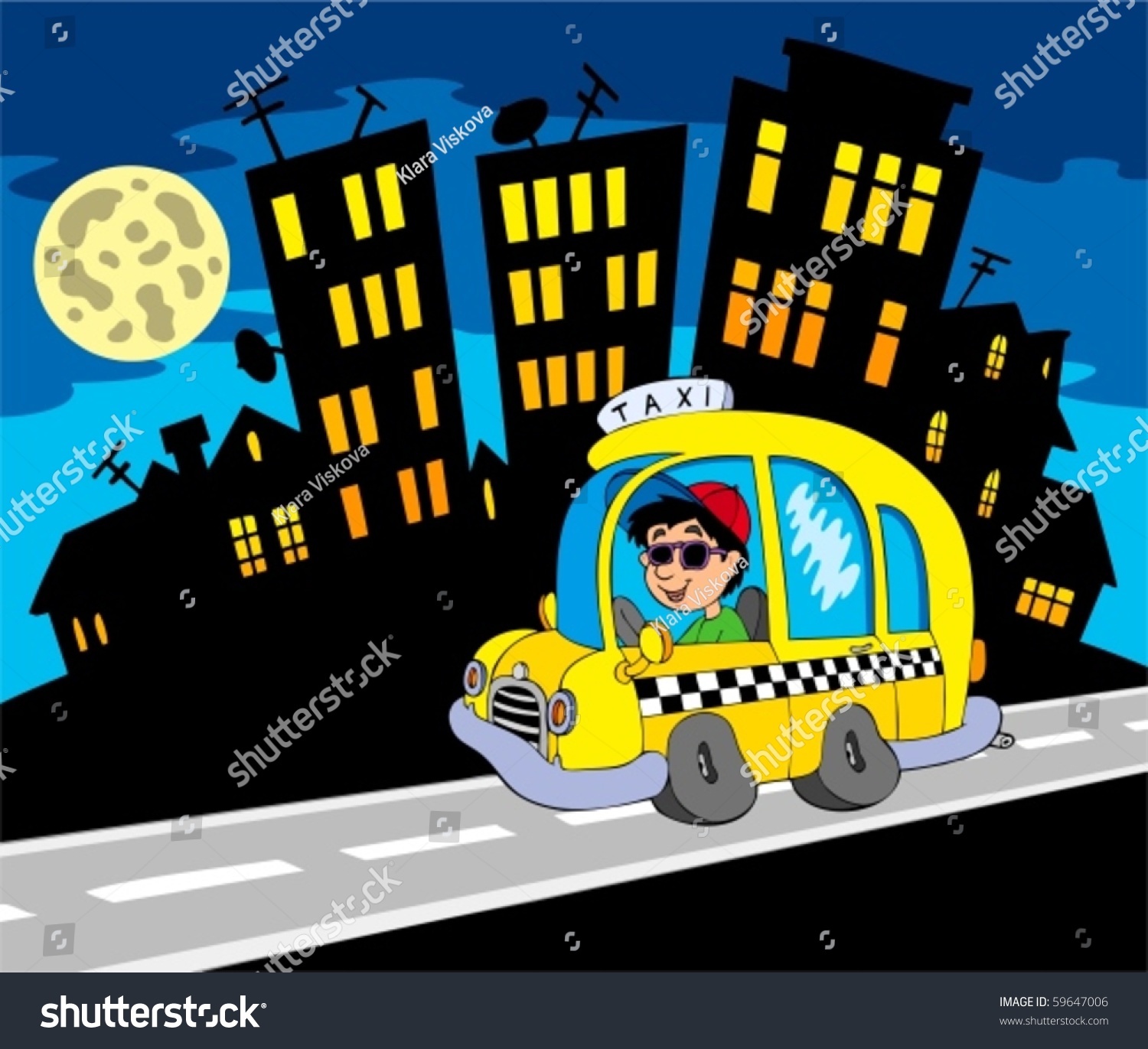 City Silhouette With Taxi Driver - Vector Illustration. - 59647006 ...