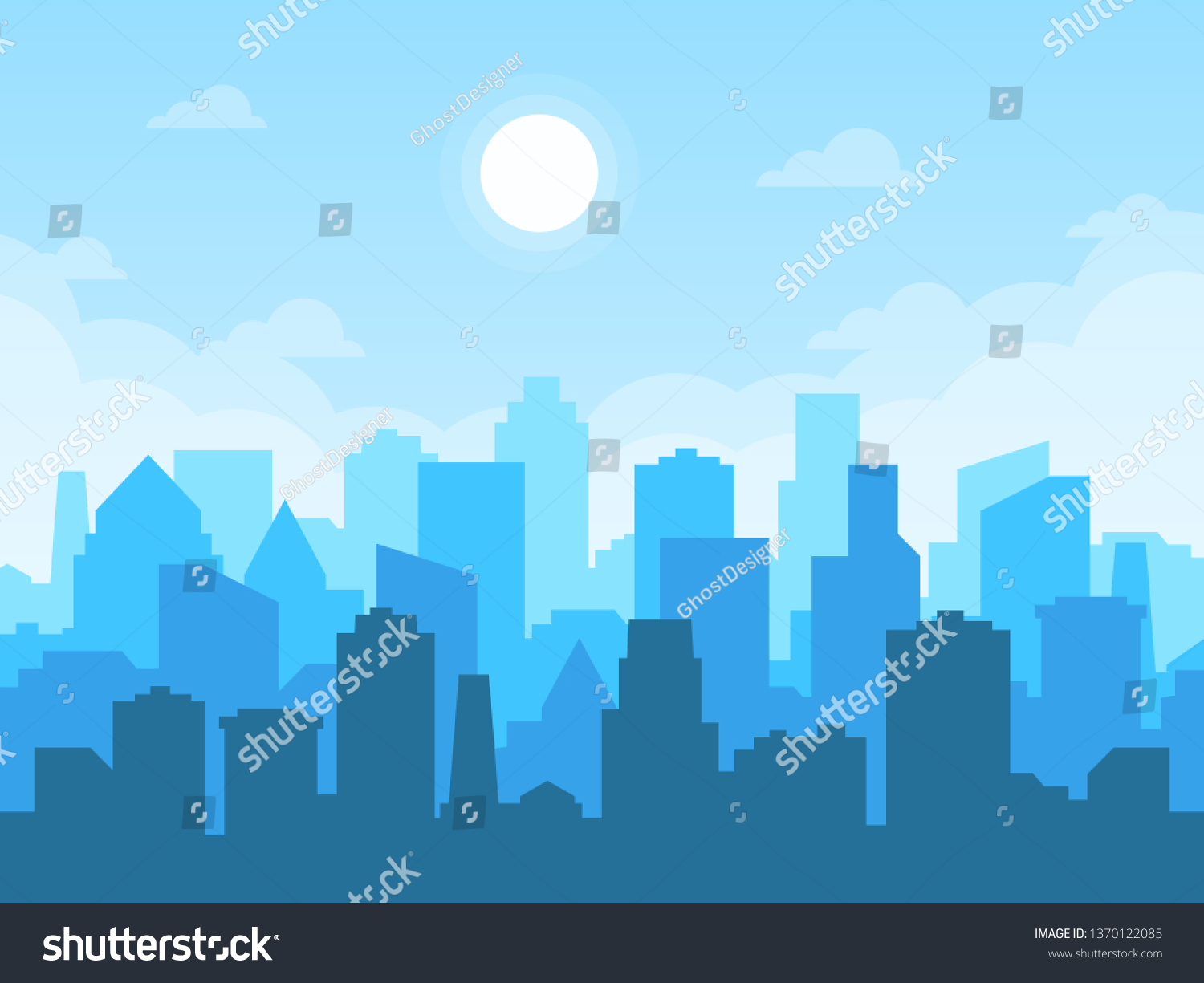 City Skyline Flat Style City Buildings Stock Vector (Royalty Free ...